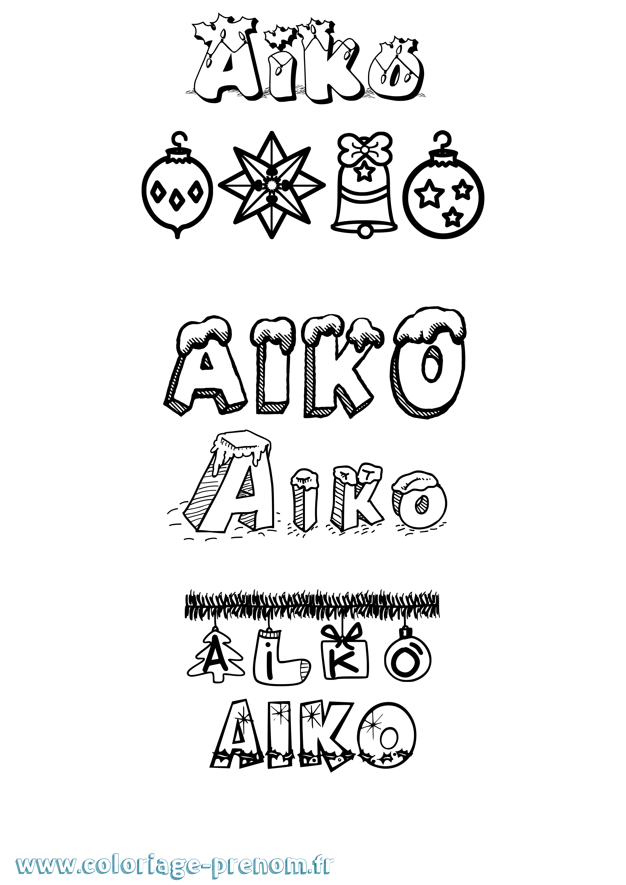 Coloriage Aiko Noël Coloriage prénom Aiko Noël