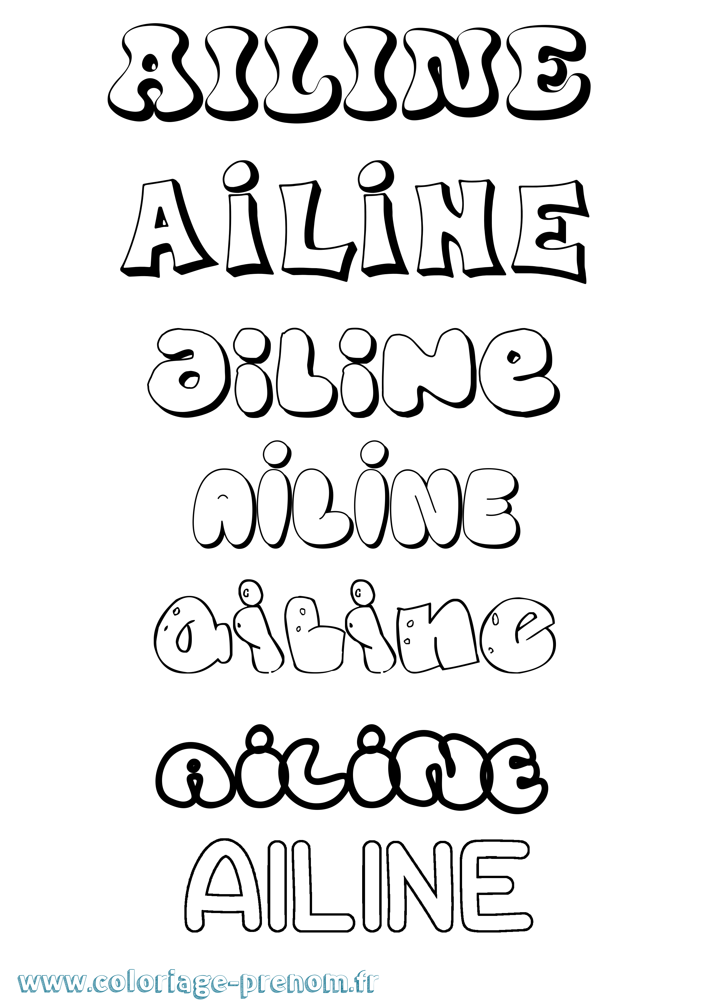 Coloriage prénom Ailine Bubble
