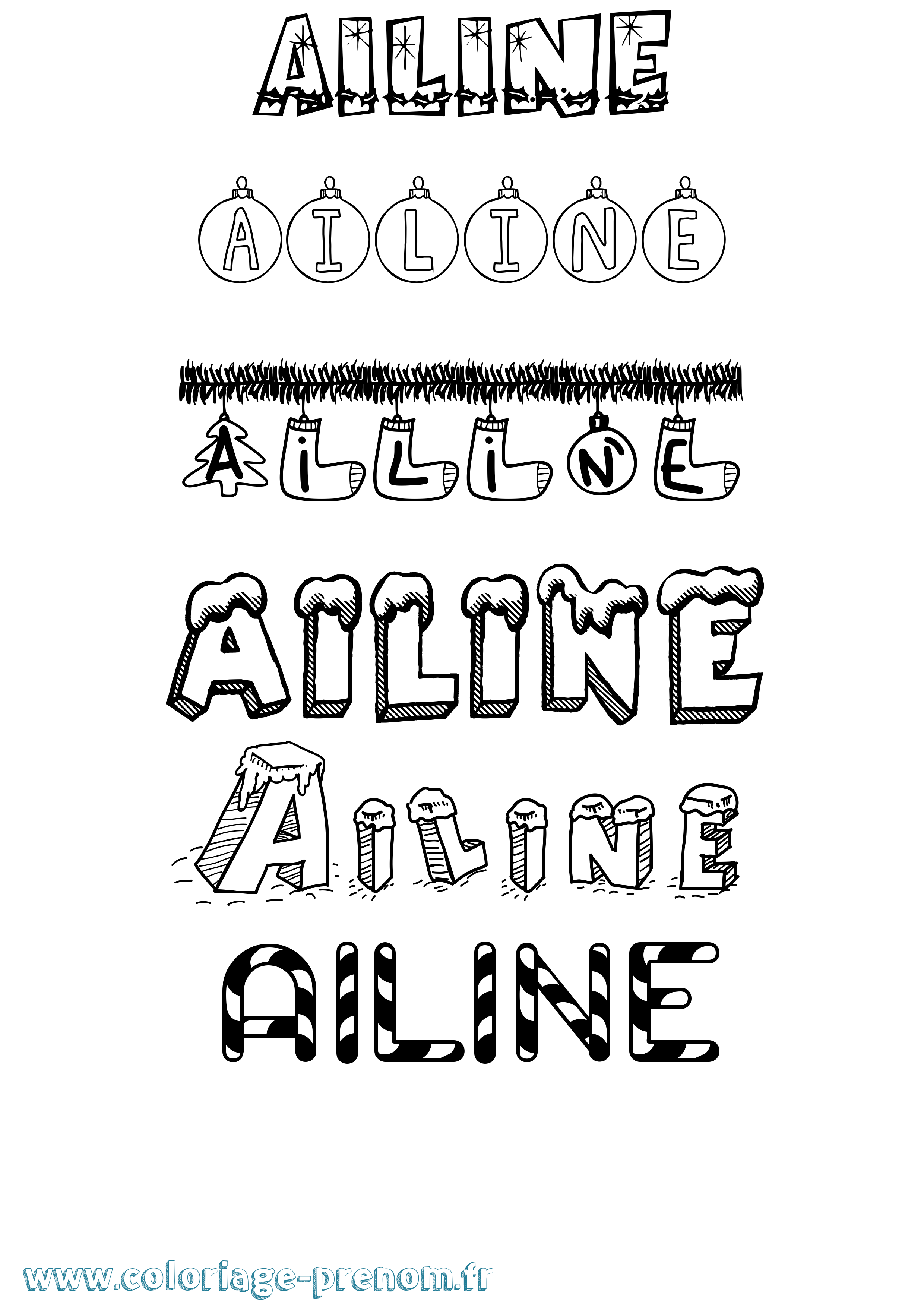 Coloriage prénom Ailine Noël