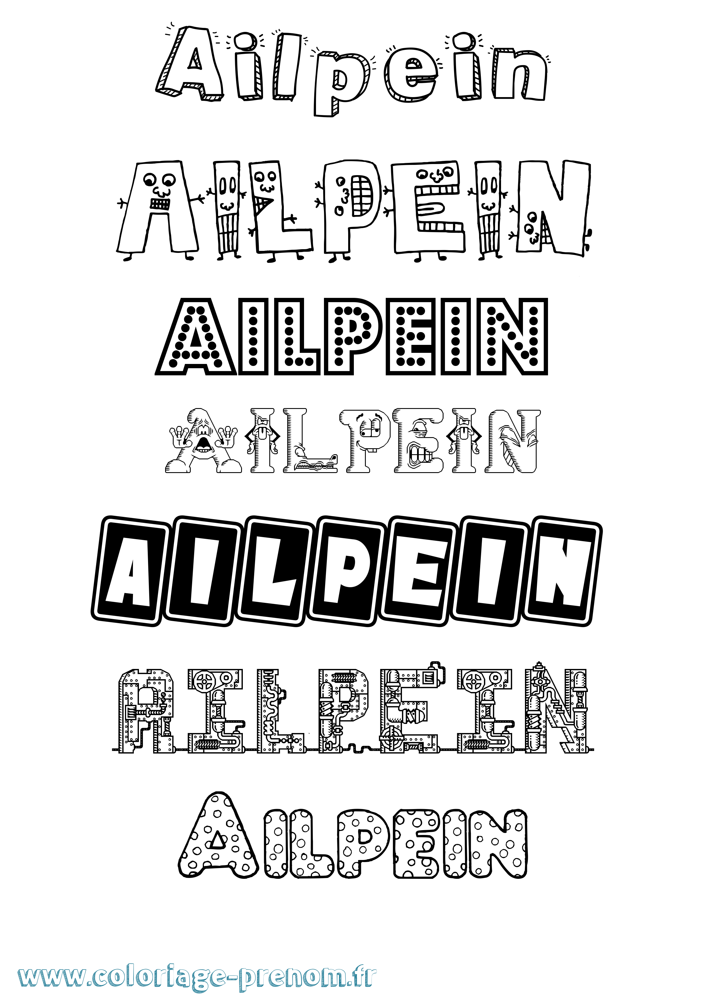 Coloriage prénom Ailpein Fun