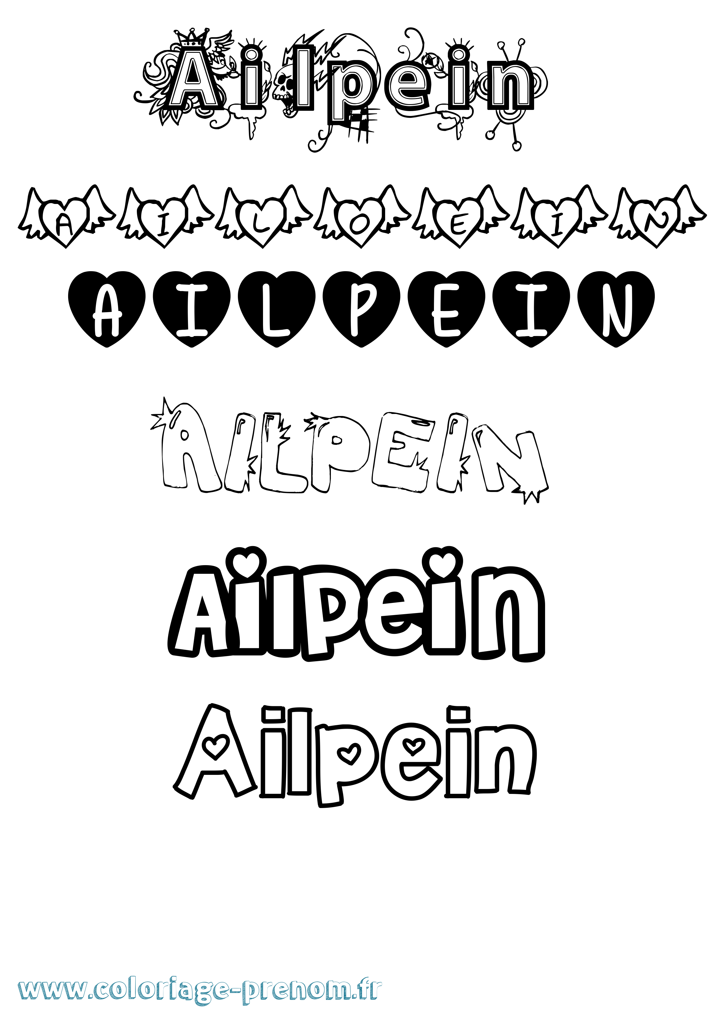 Coloriage prénom Ailpein Girly