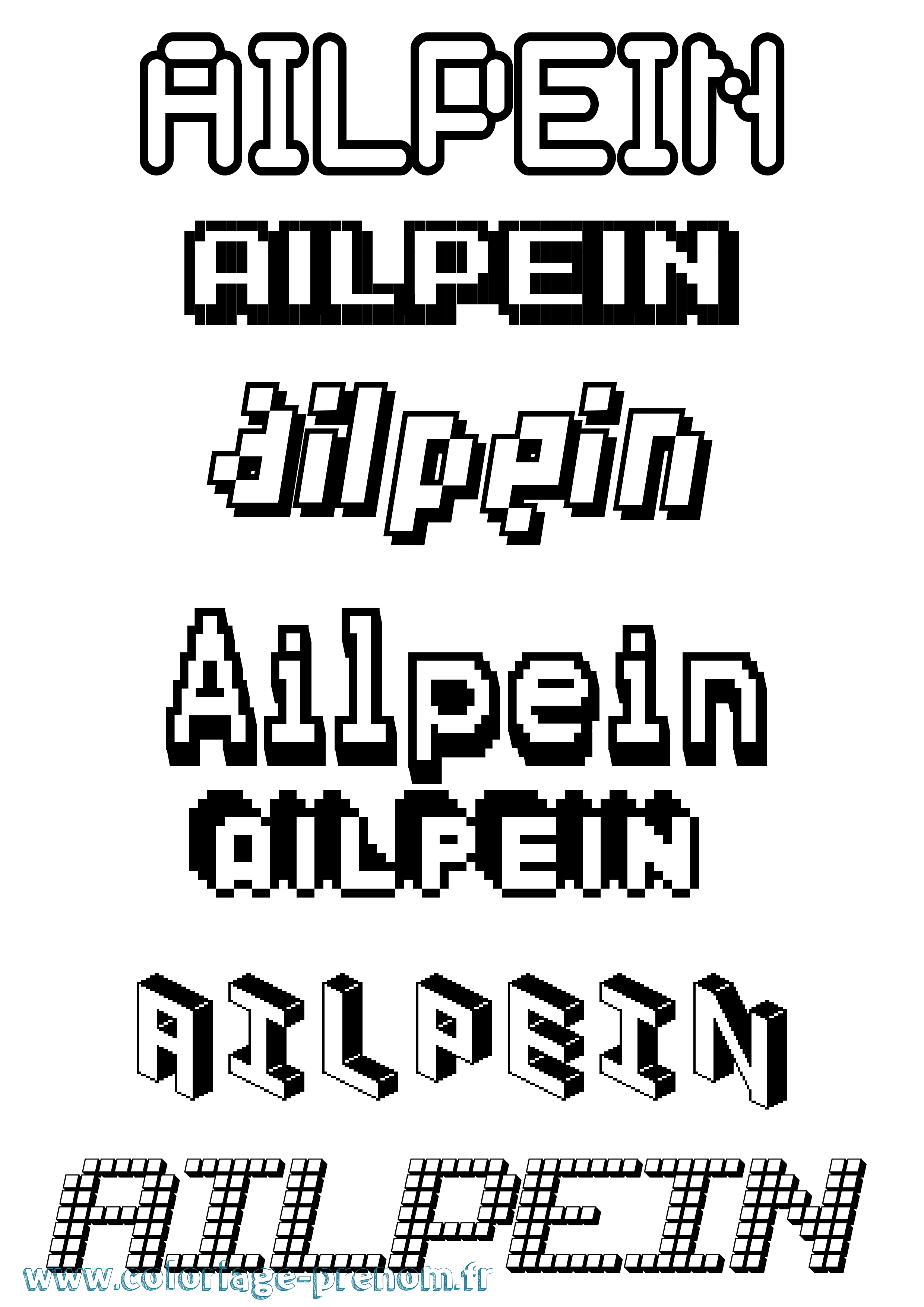 Coloriage prénom Ailpein Pixel