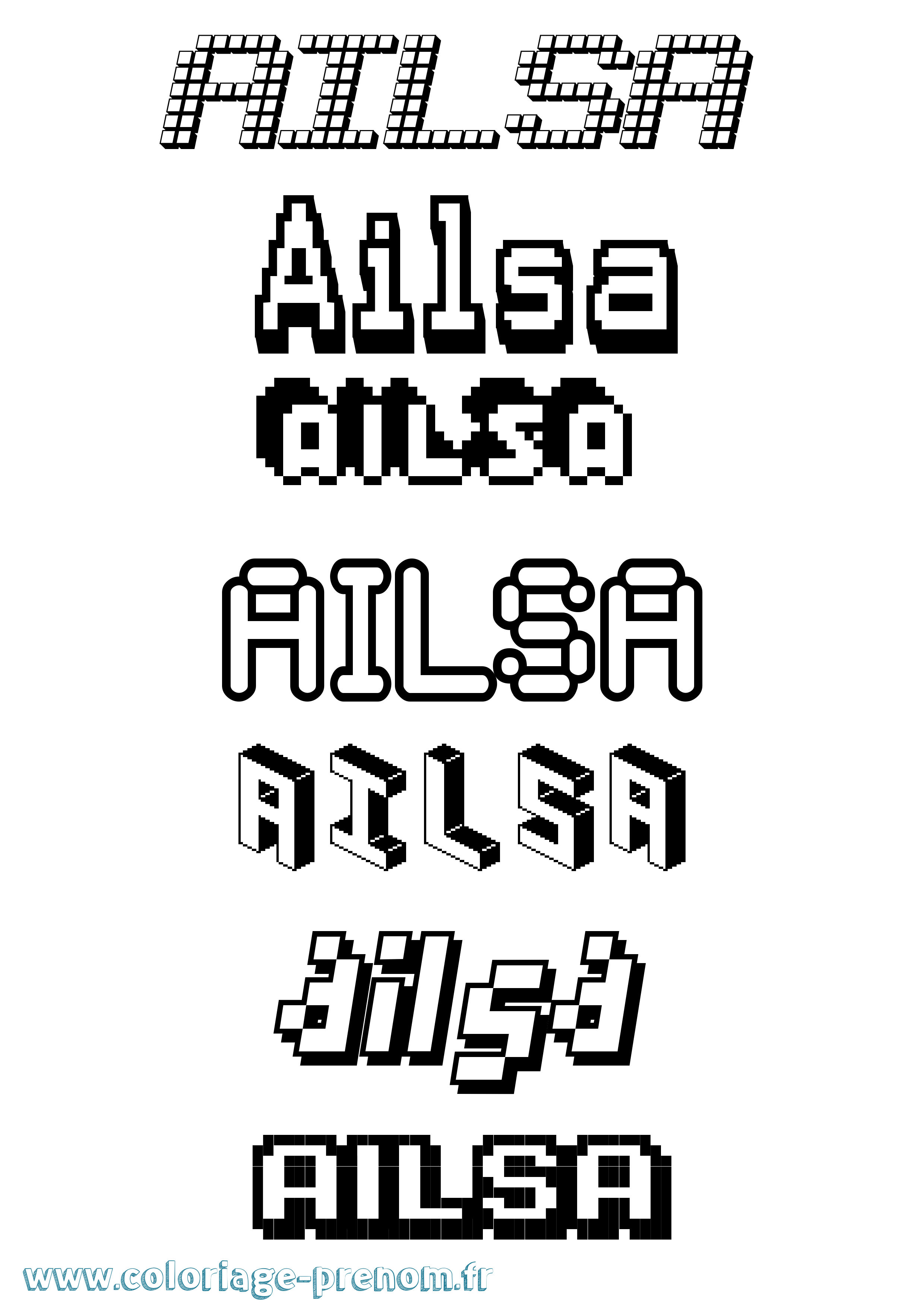 Coloriage prénom Ailsa Pixel