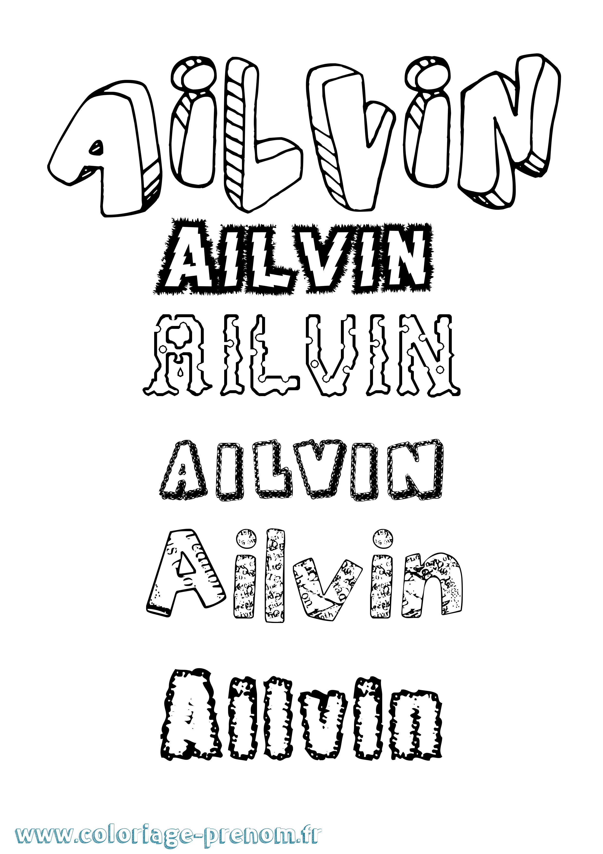 Coloriage prénom Ailvin Destructuré