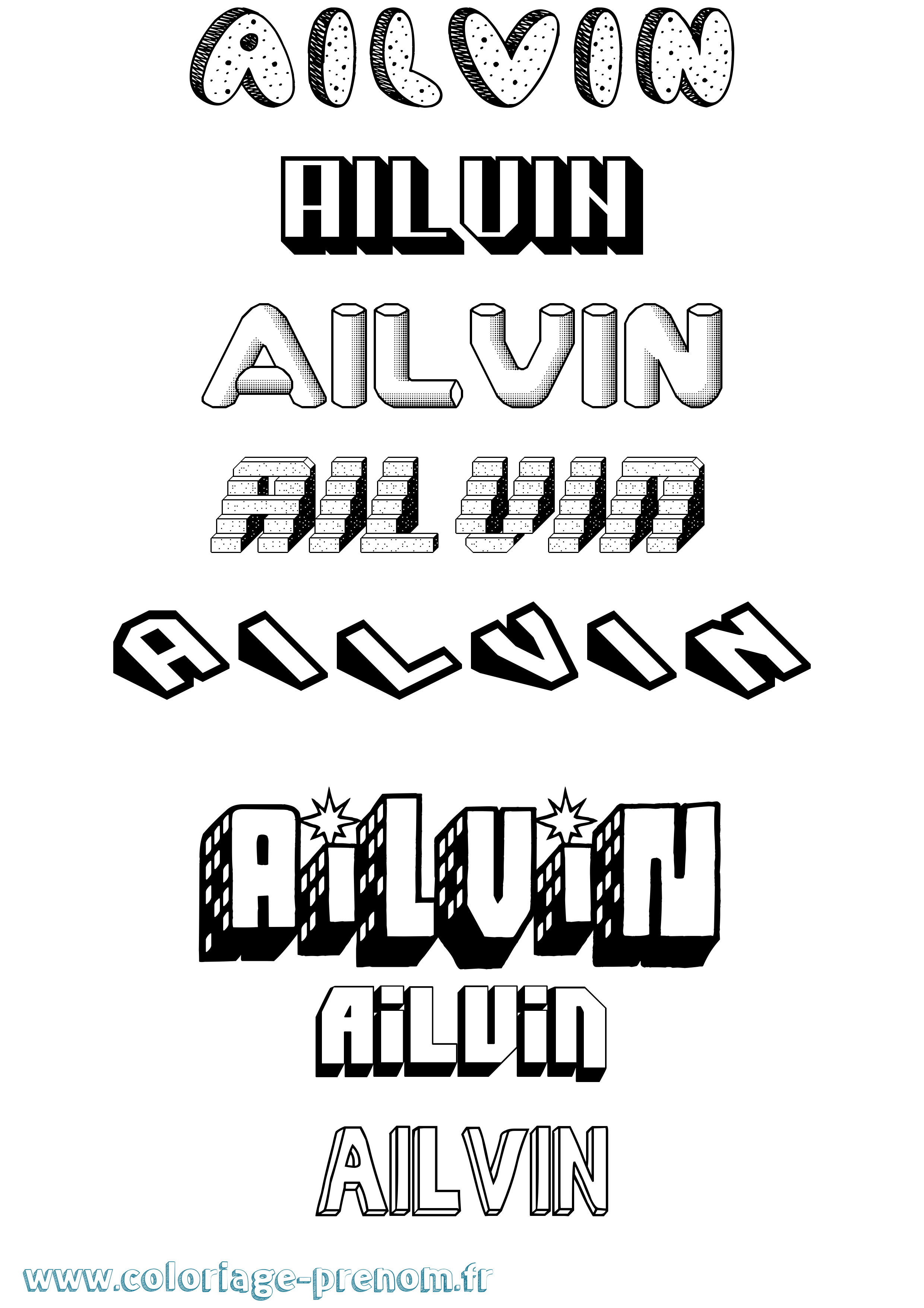 Coloriage prénom Ailvin Effet 3D
