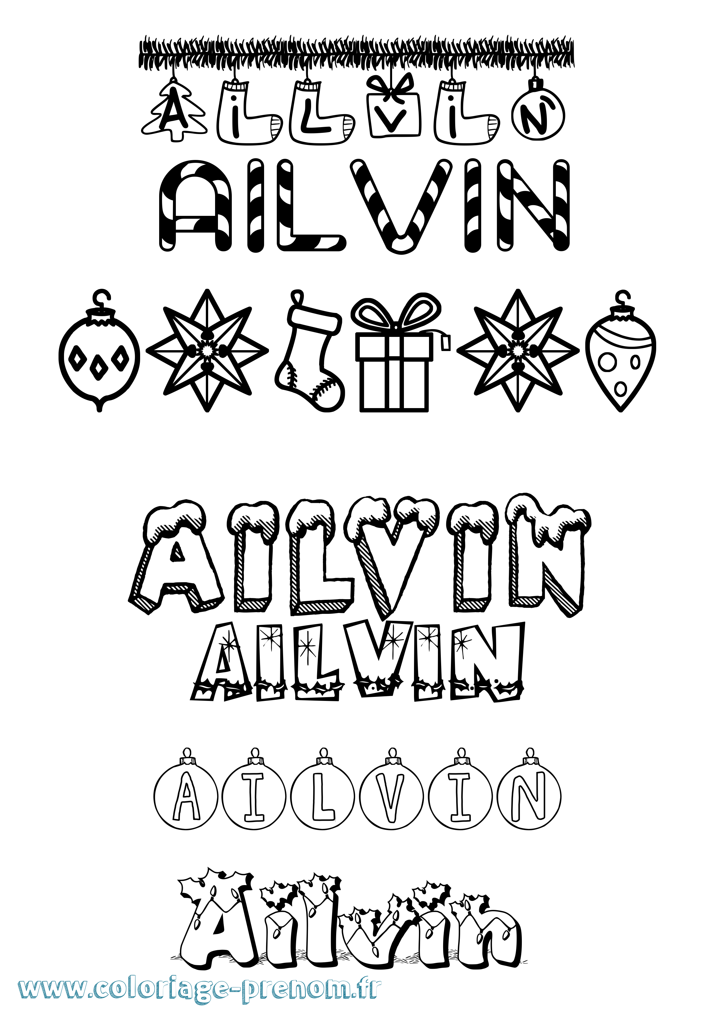Coloriage prénom Ailvin Noël