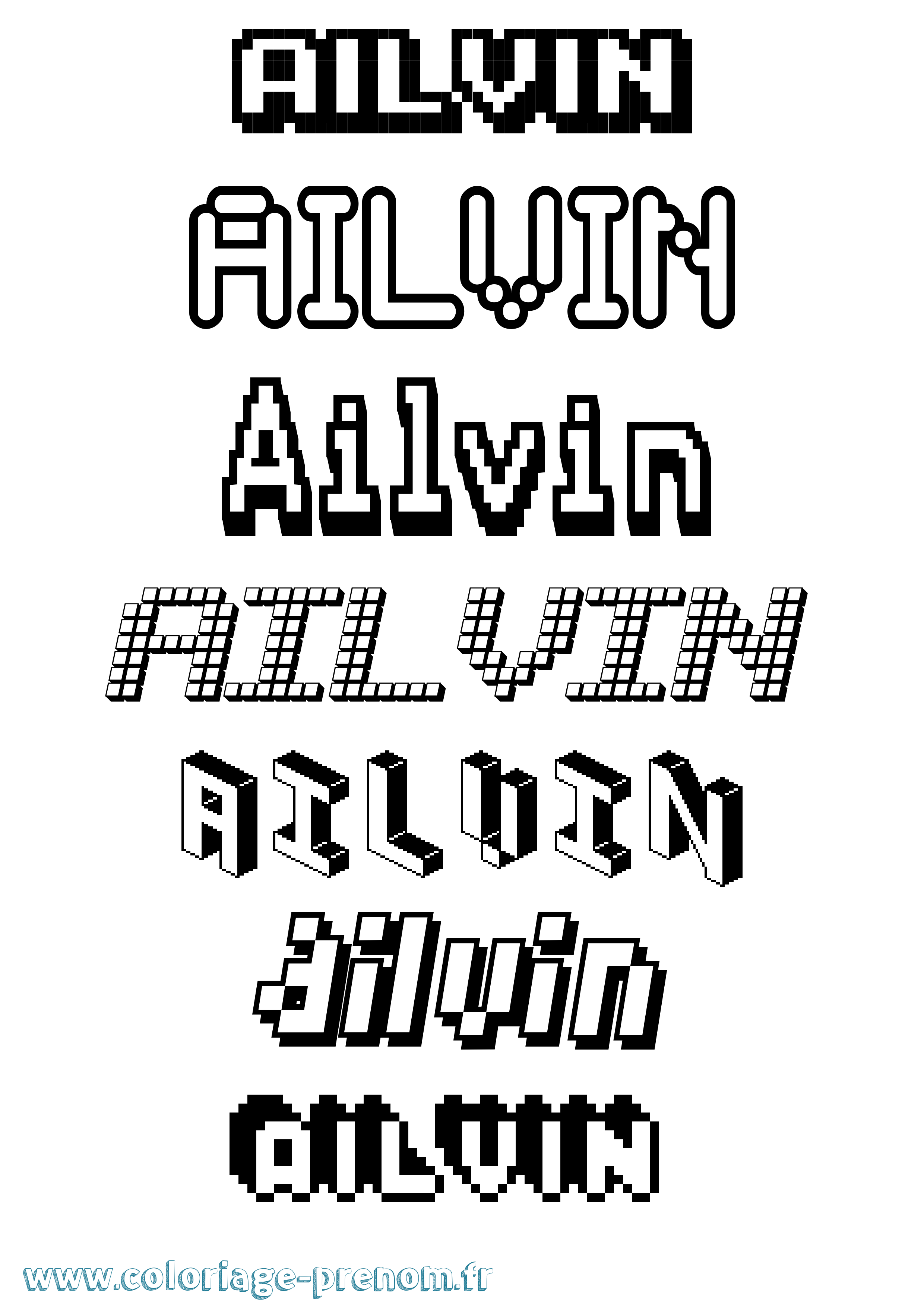 Coloriage prénom Ailvin Pixel