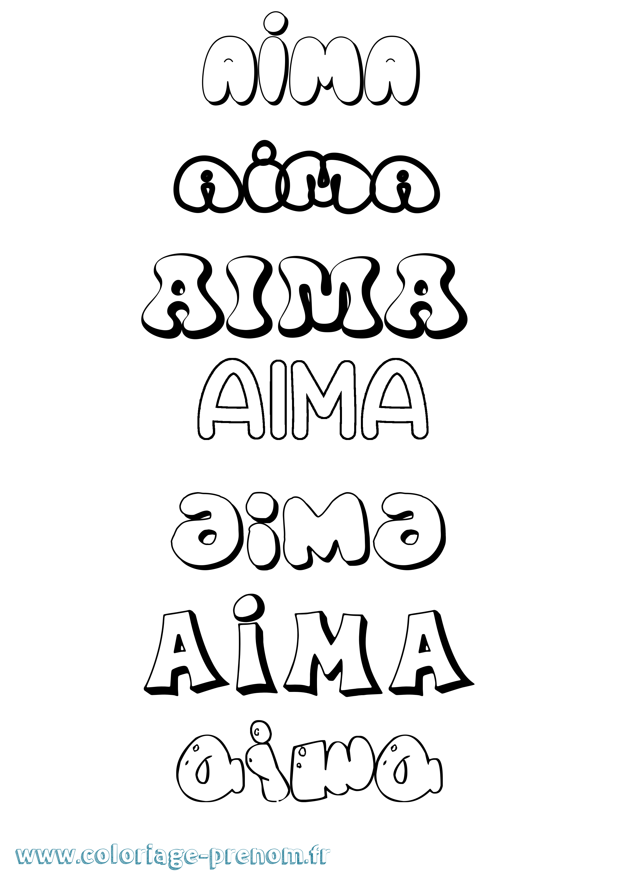 Coloriage prénom Aima Bubble