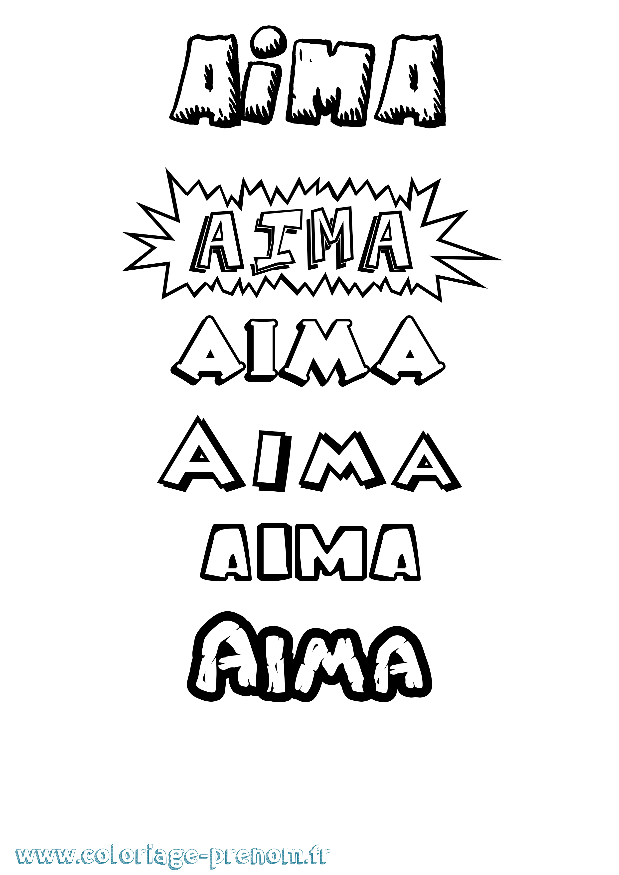 Coloriage prénom Aima Dessin Animé