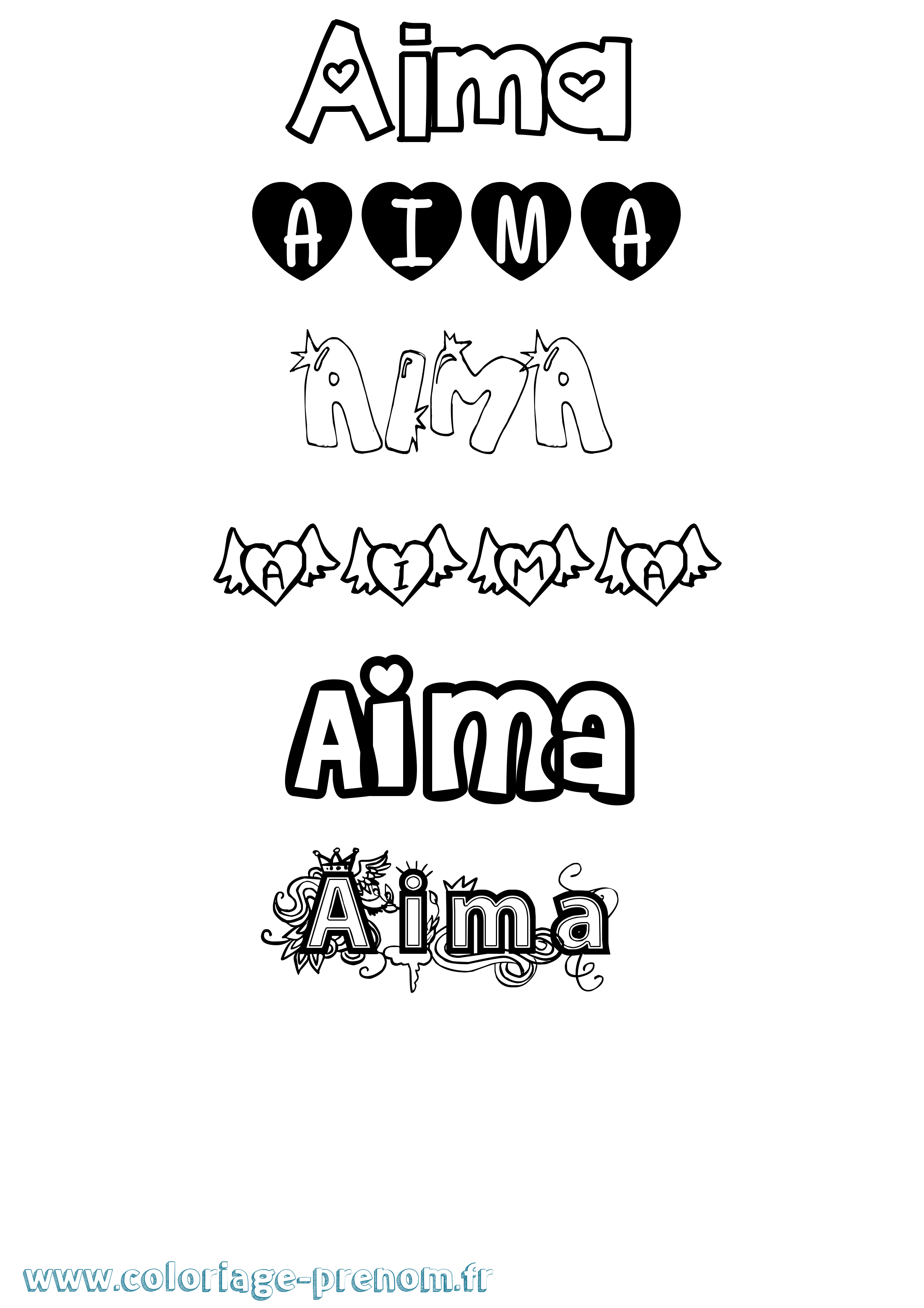 Coloriage prénom Aima Girly