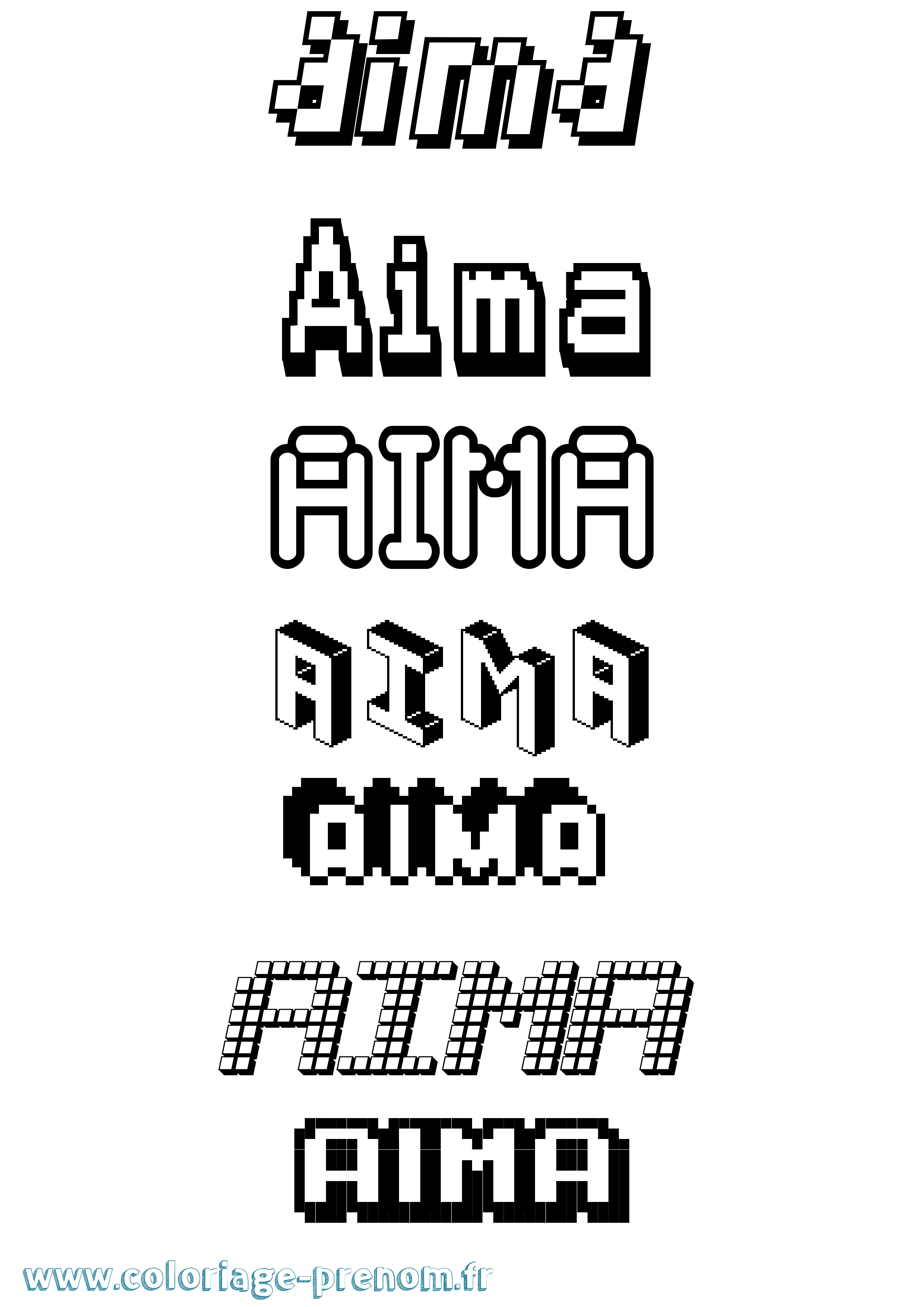 Coloriage prénom Aima Pixel