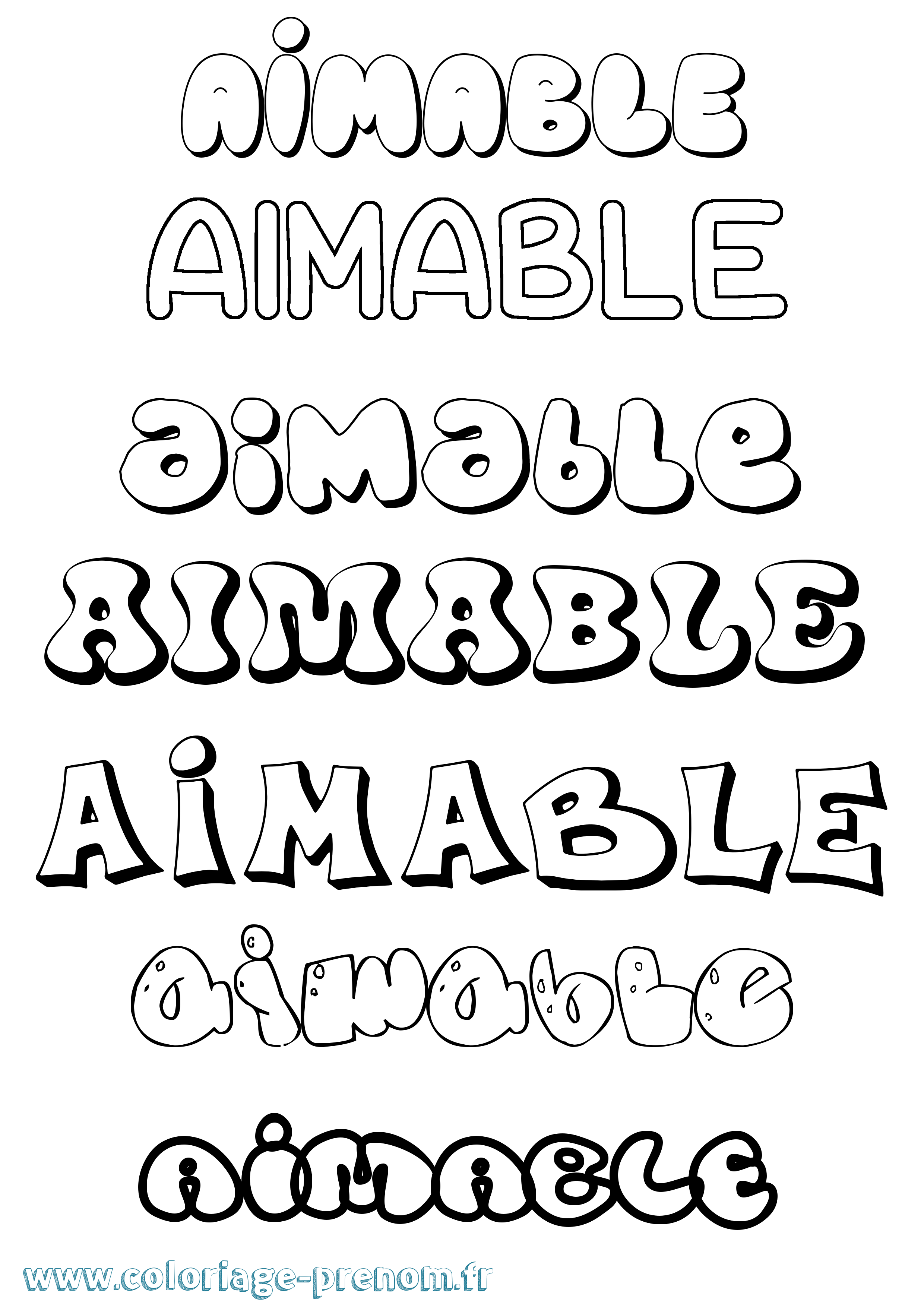 Coloriage prénom Aimable Bubble