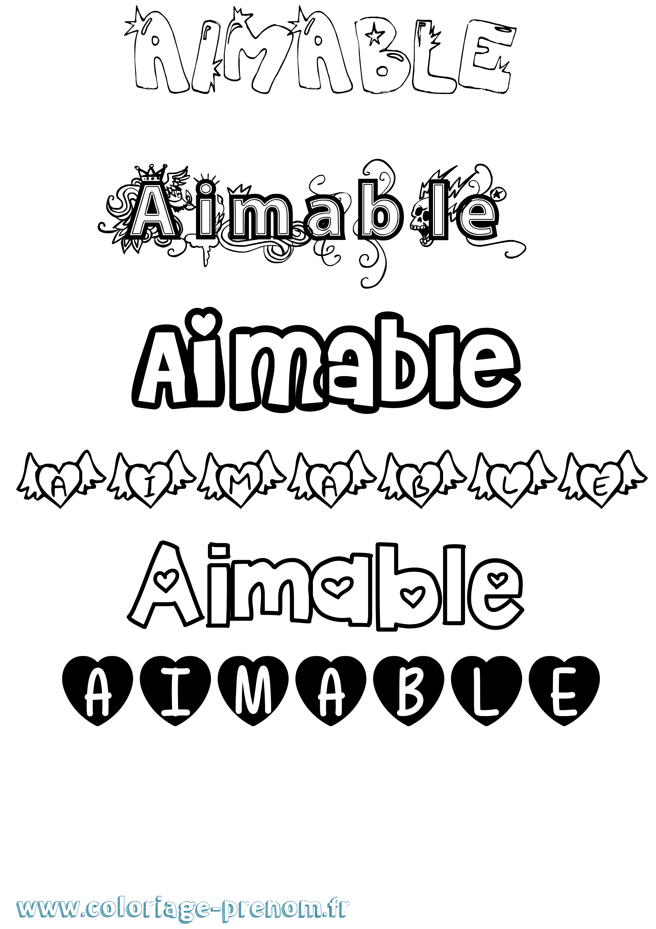 Coloriage prénom Aimable Girly