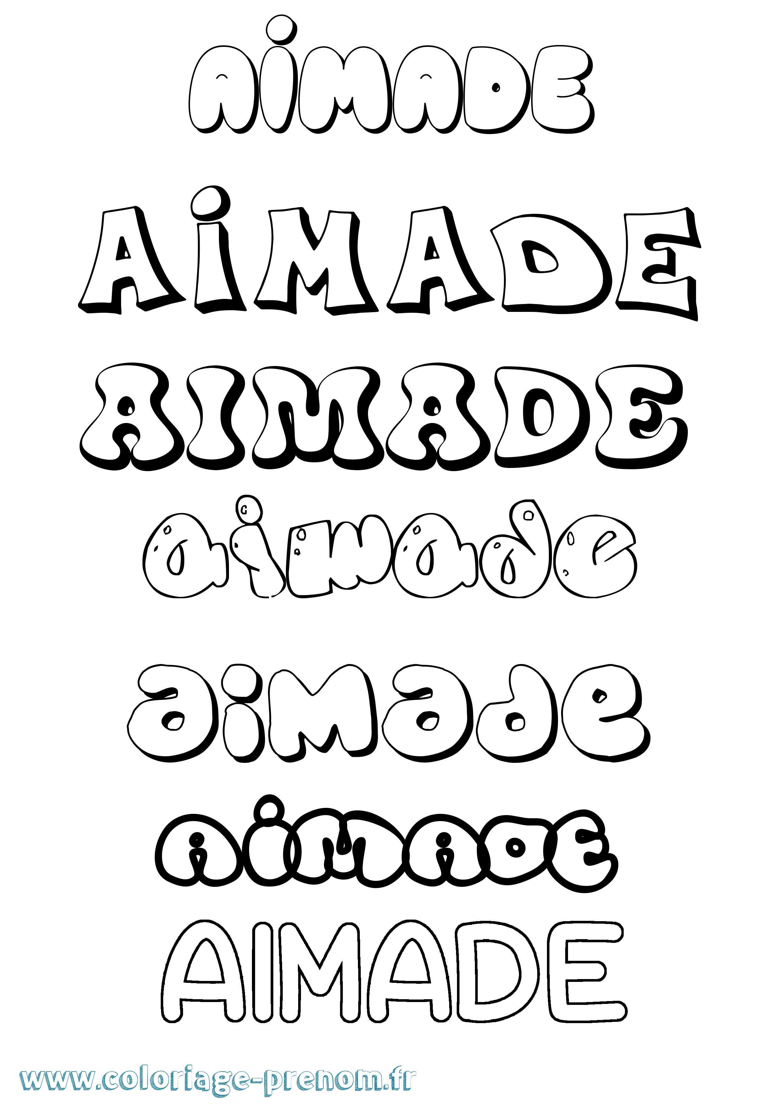 Coloriage prénom Aimade Bubble
