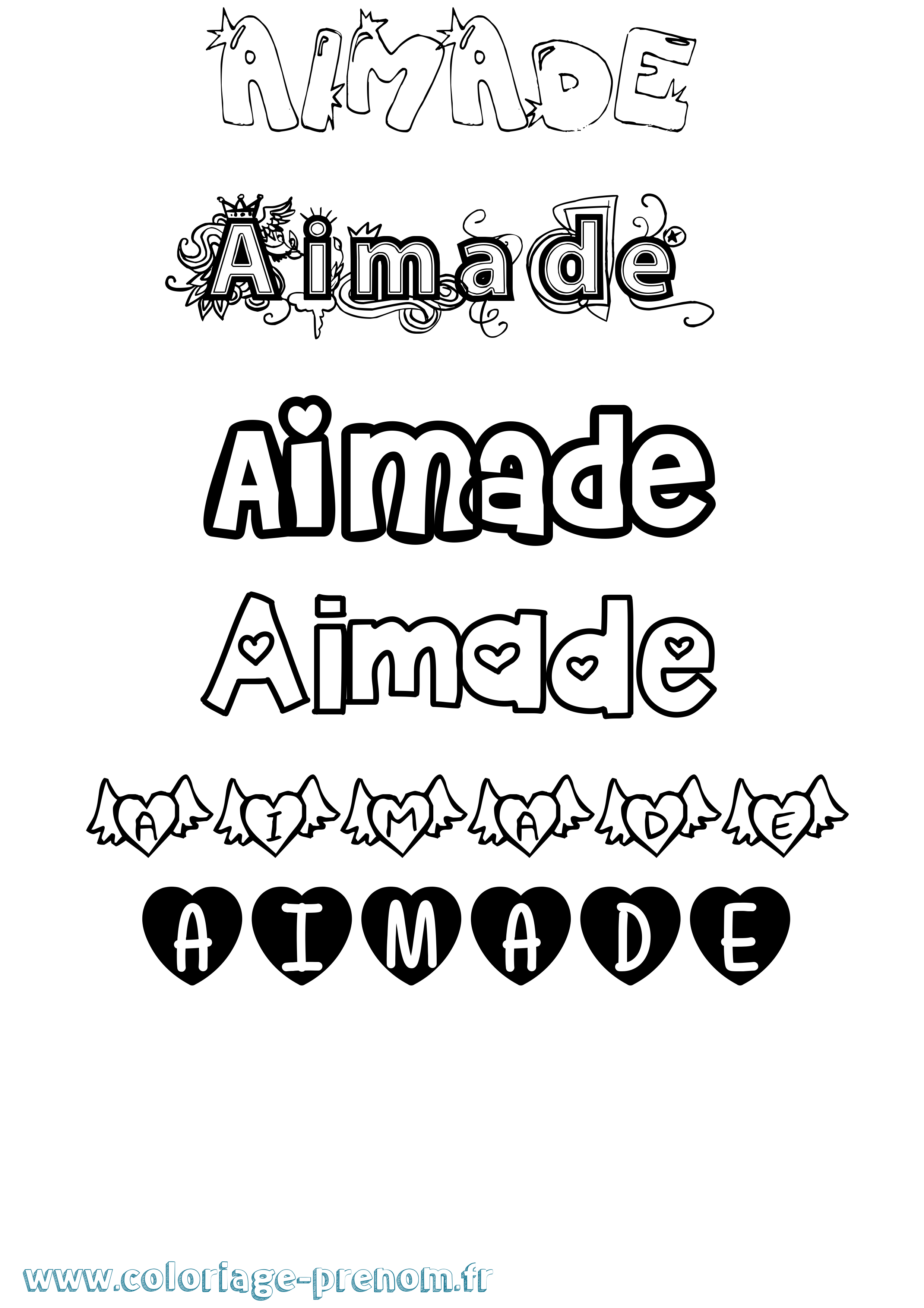 Coloriage prénom Aimade Girly