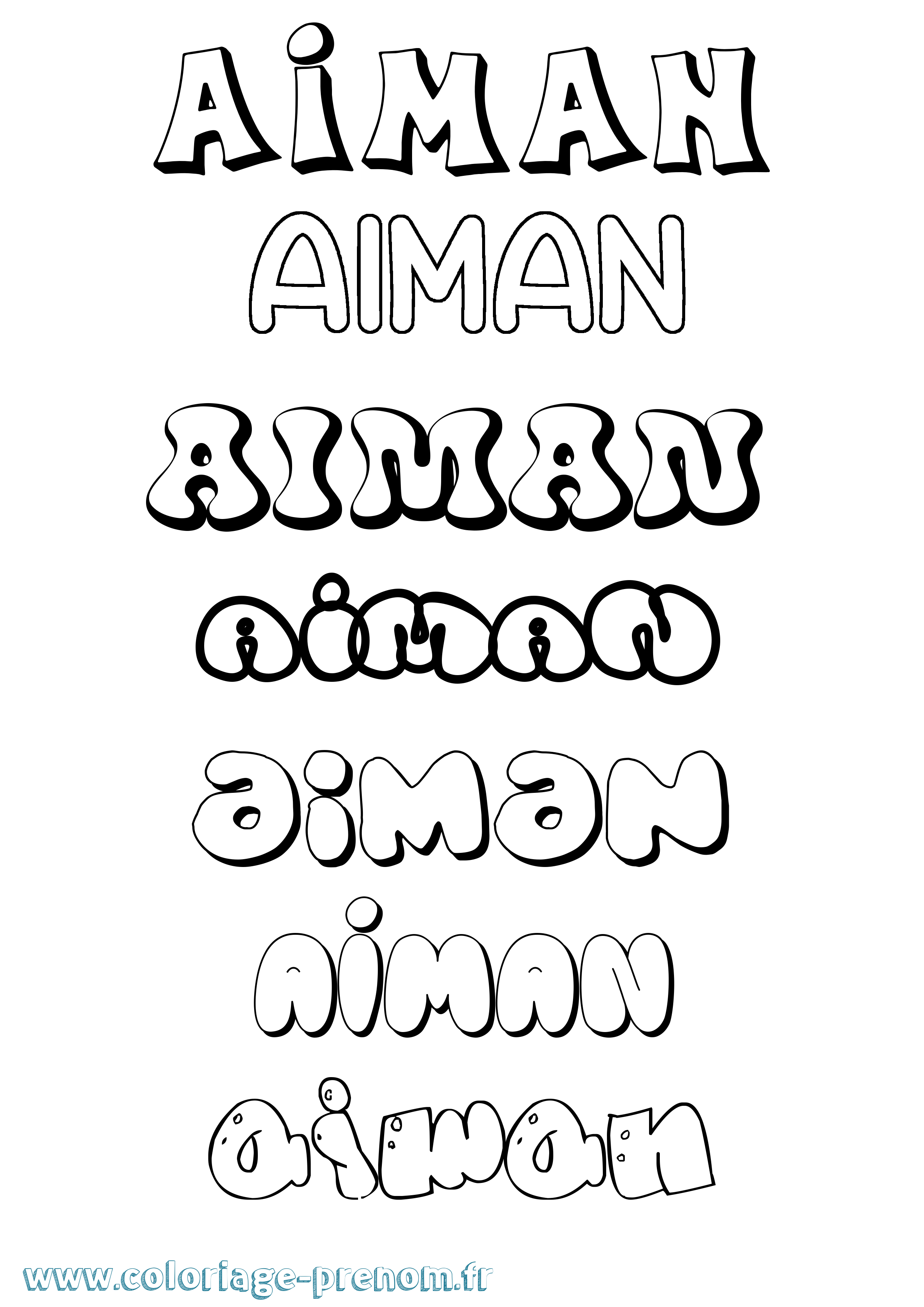 Coloriage prénom Aiman Bubble