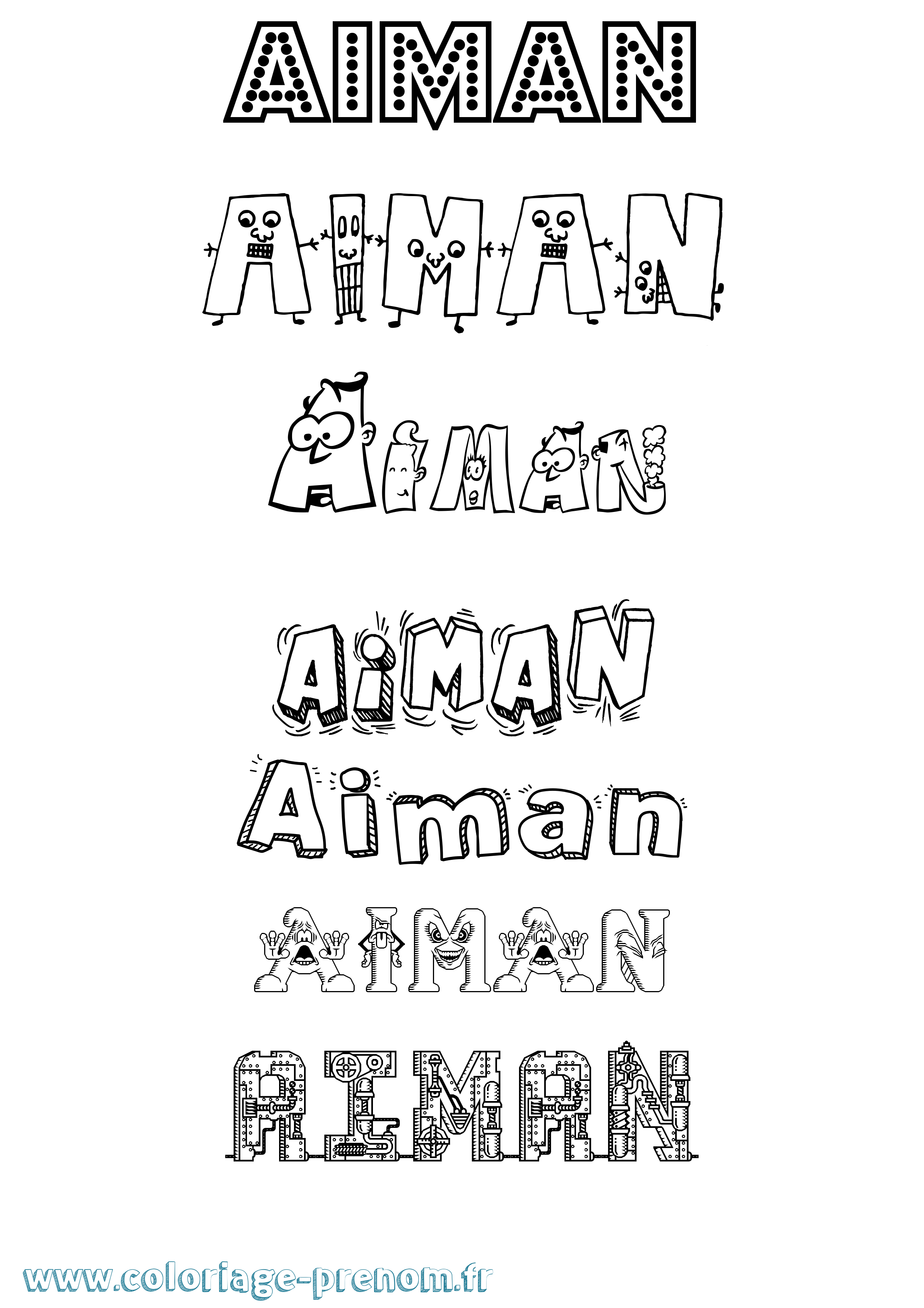 Coloriage prénom Aiman Fun