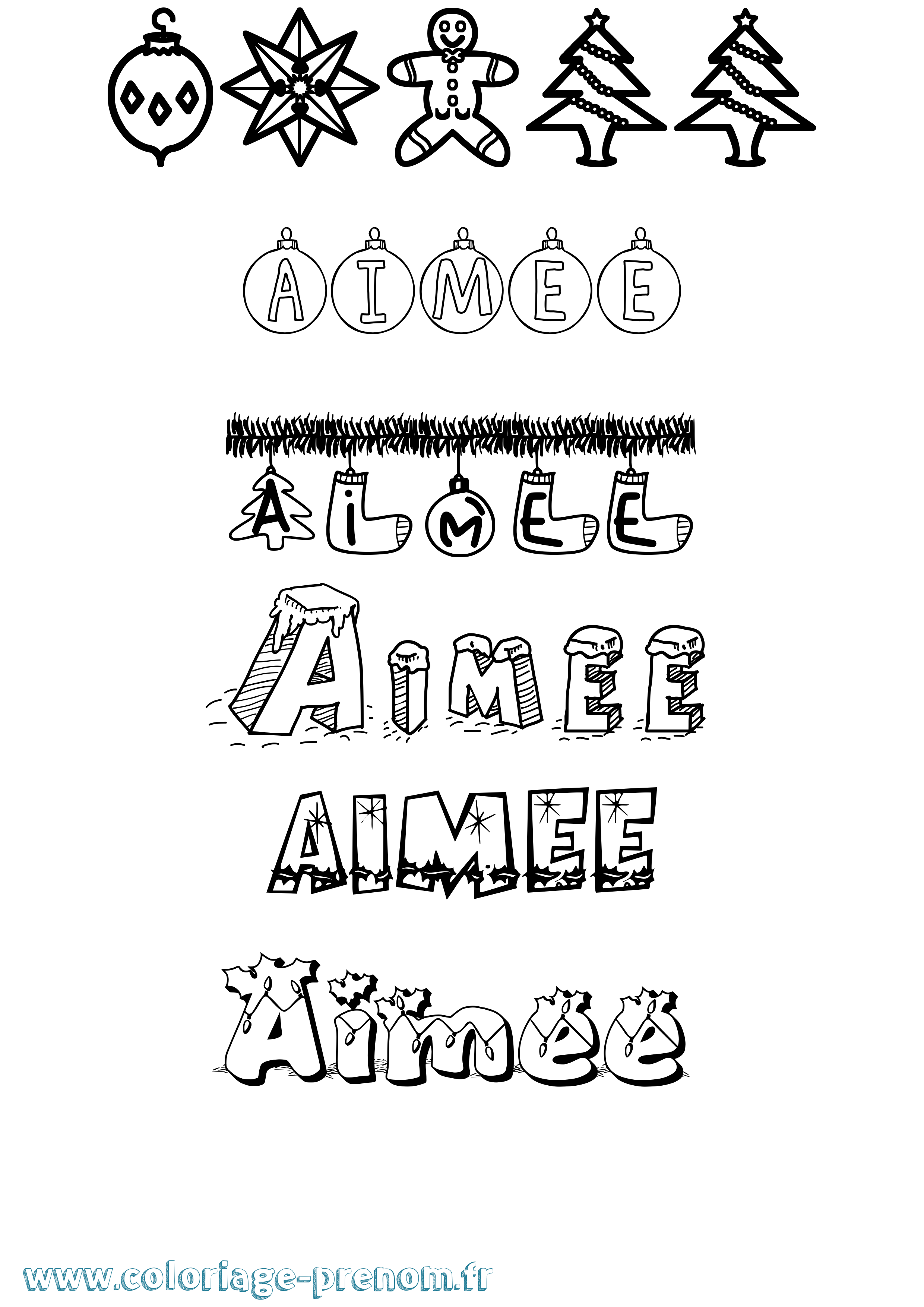 Coloriage prénom Aimee Noël