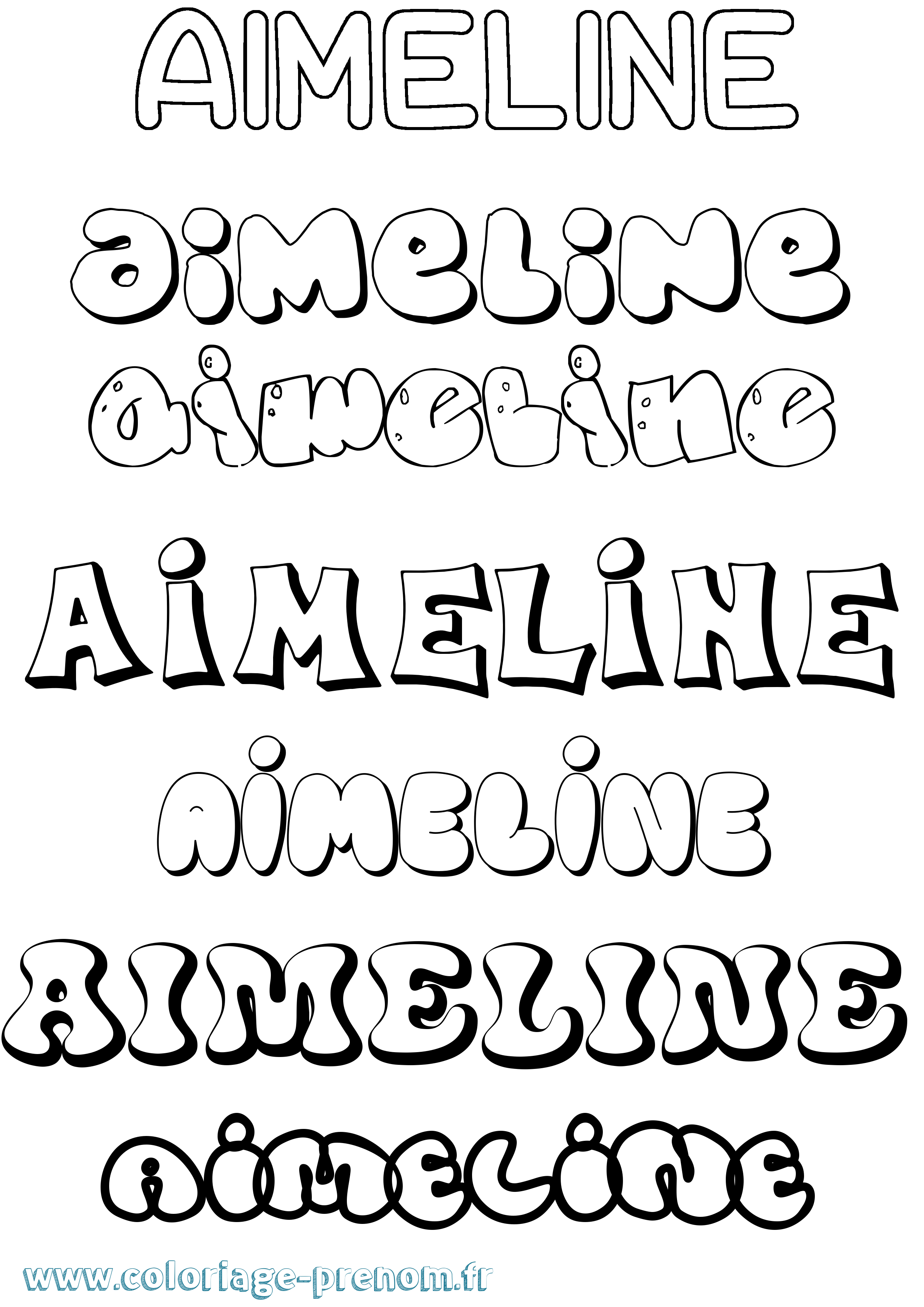 Coloriage prénom Aimeline Bubble