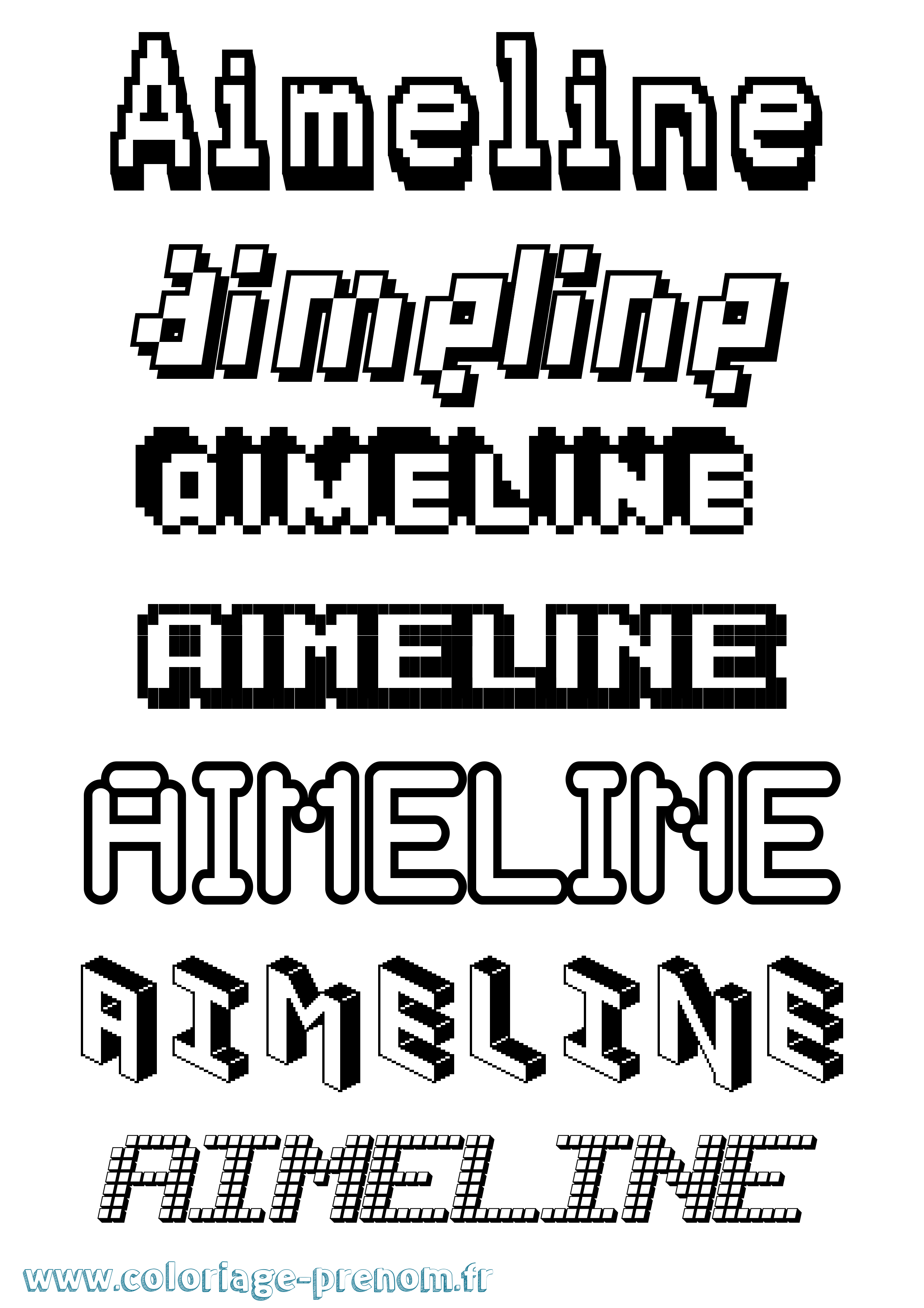 Coloriage prénom Aimeline Pixel