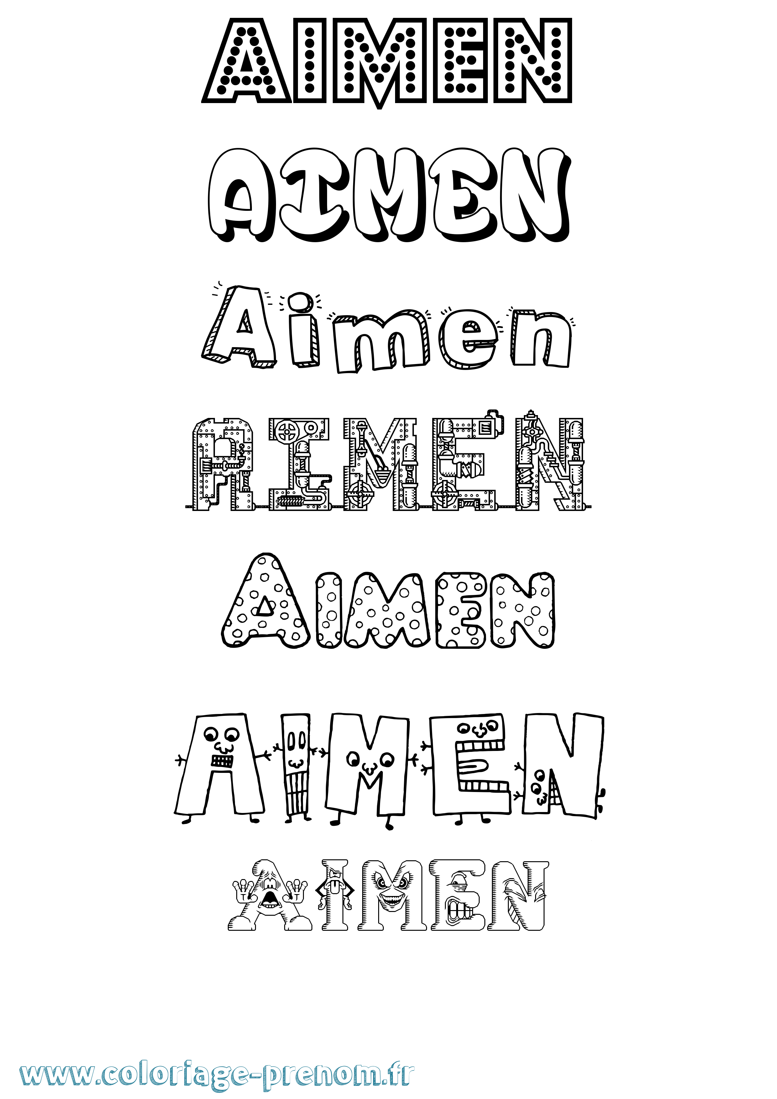 Coloriage prénom Aimen Fun