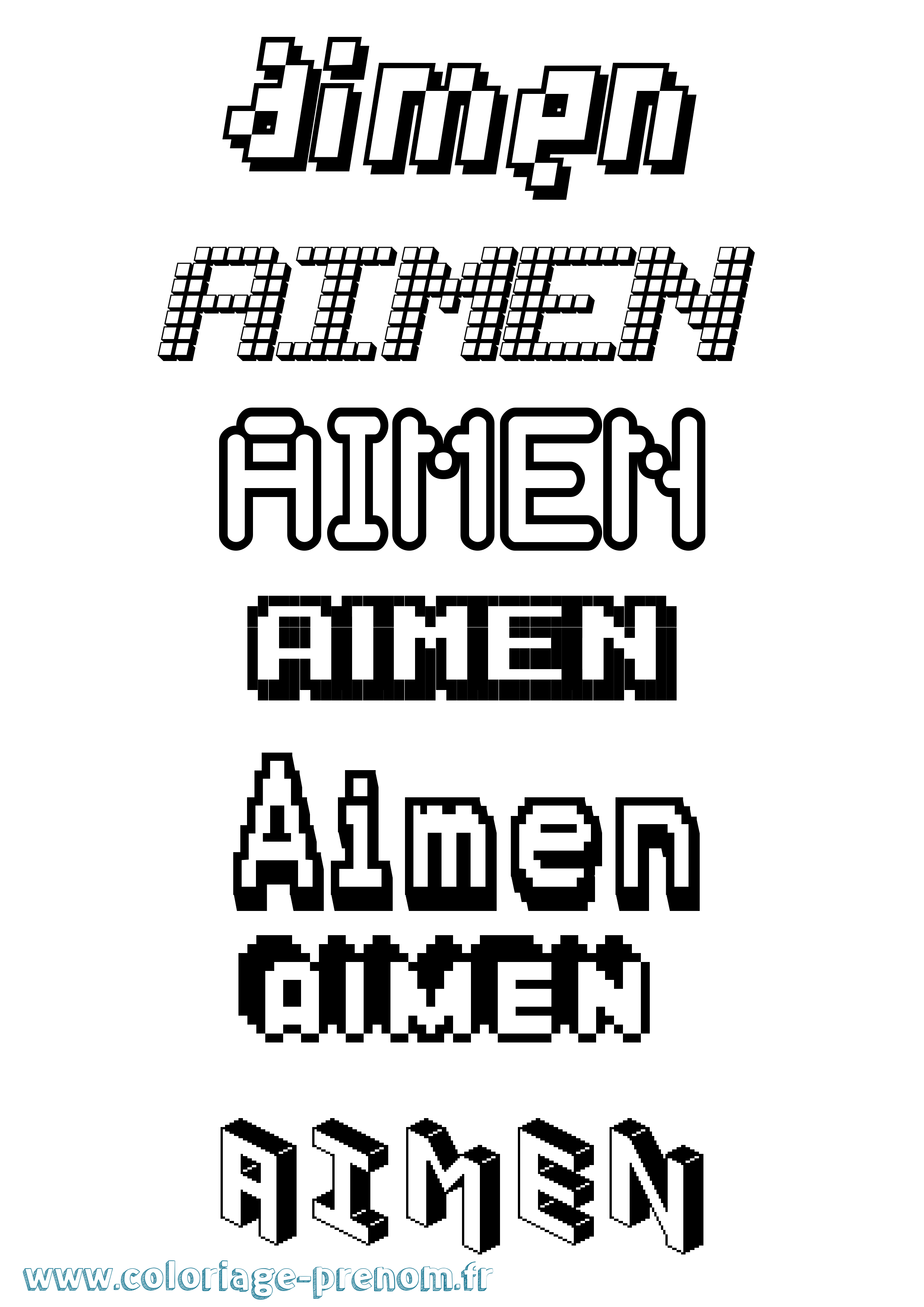 Coloriage prénom Aimen Pixel