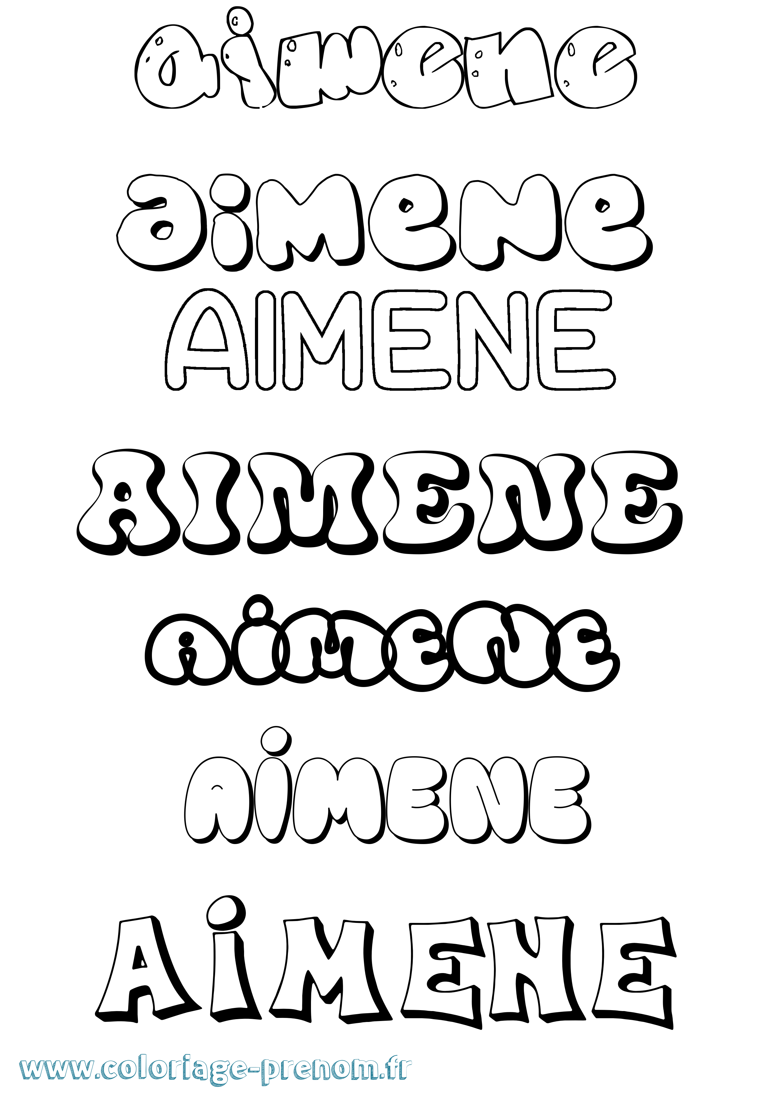 Coloriage prénom Aimene Bubble