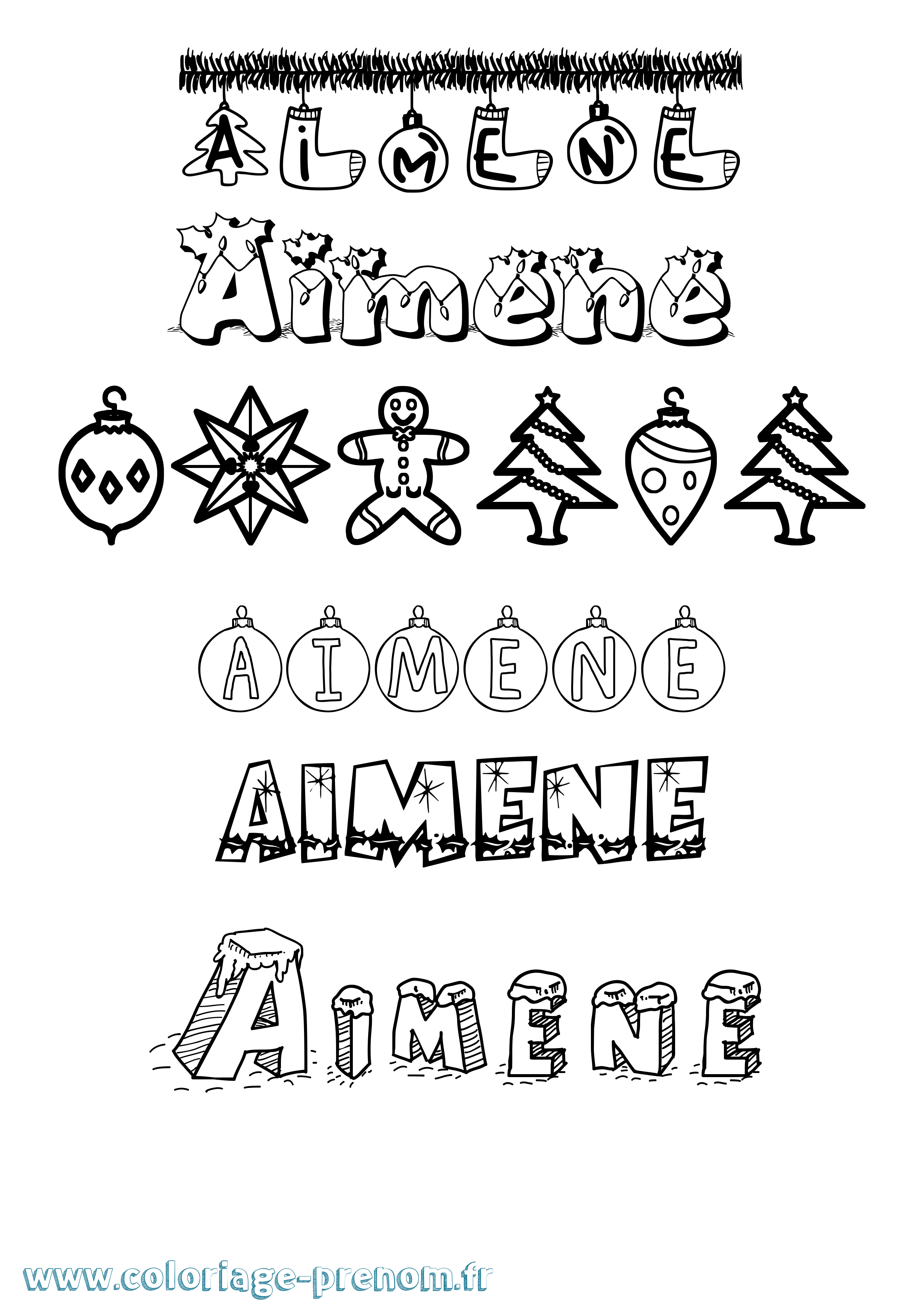 Coloriage prénom Aimene Noël