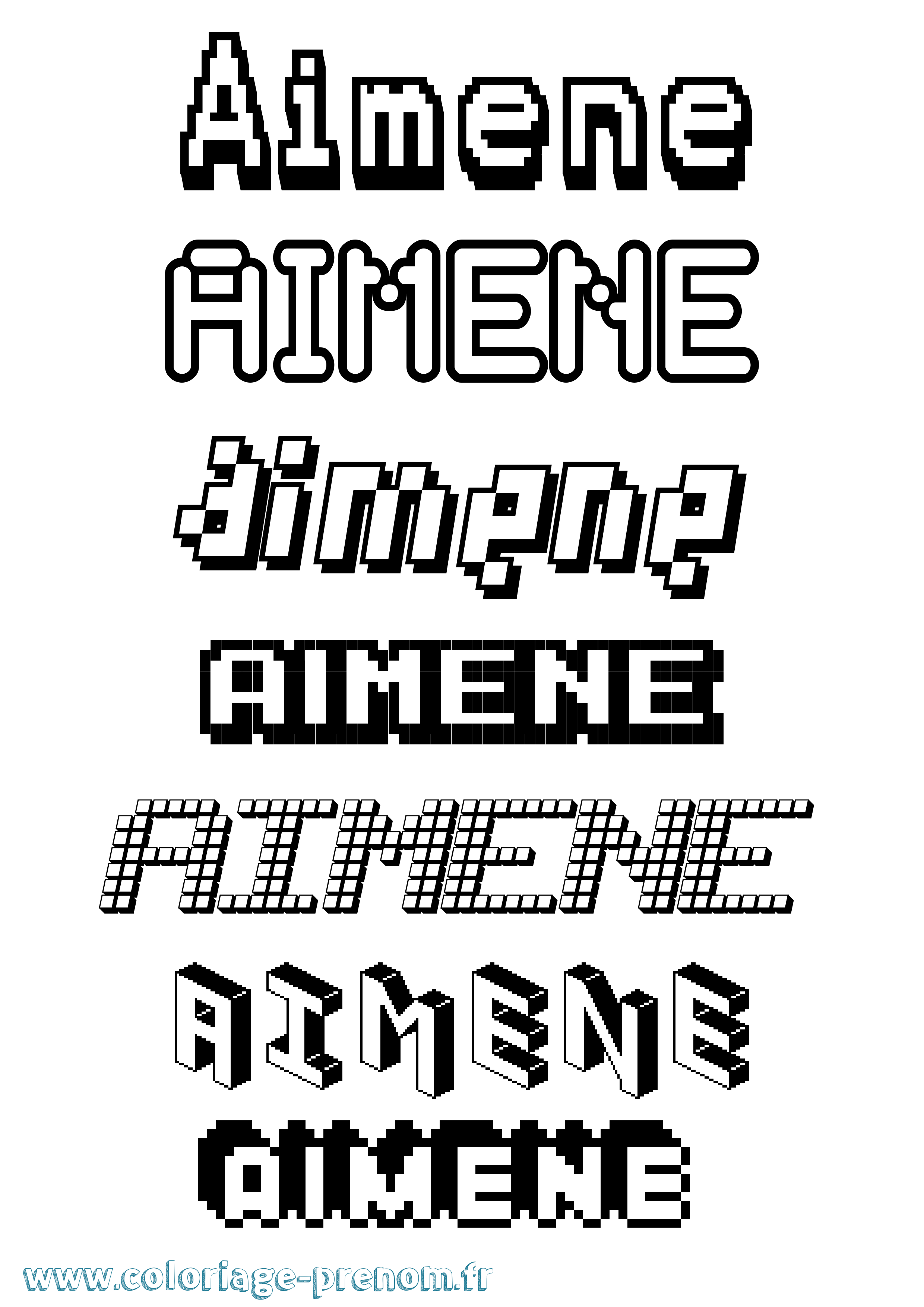 Coloriage prénom Aimene Pixel