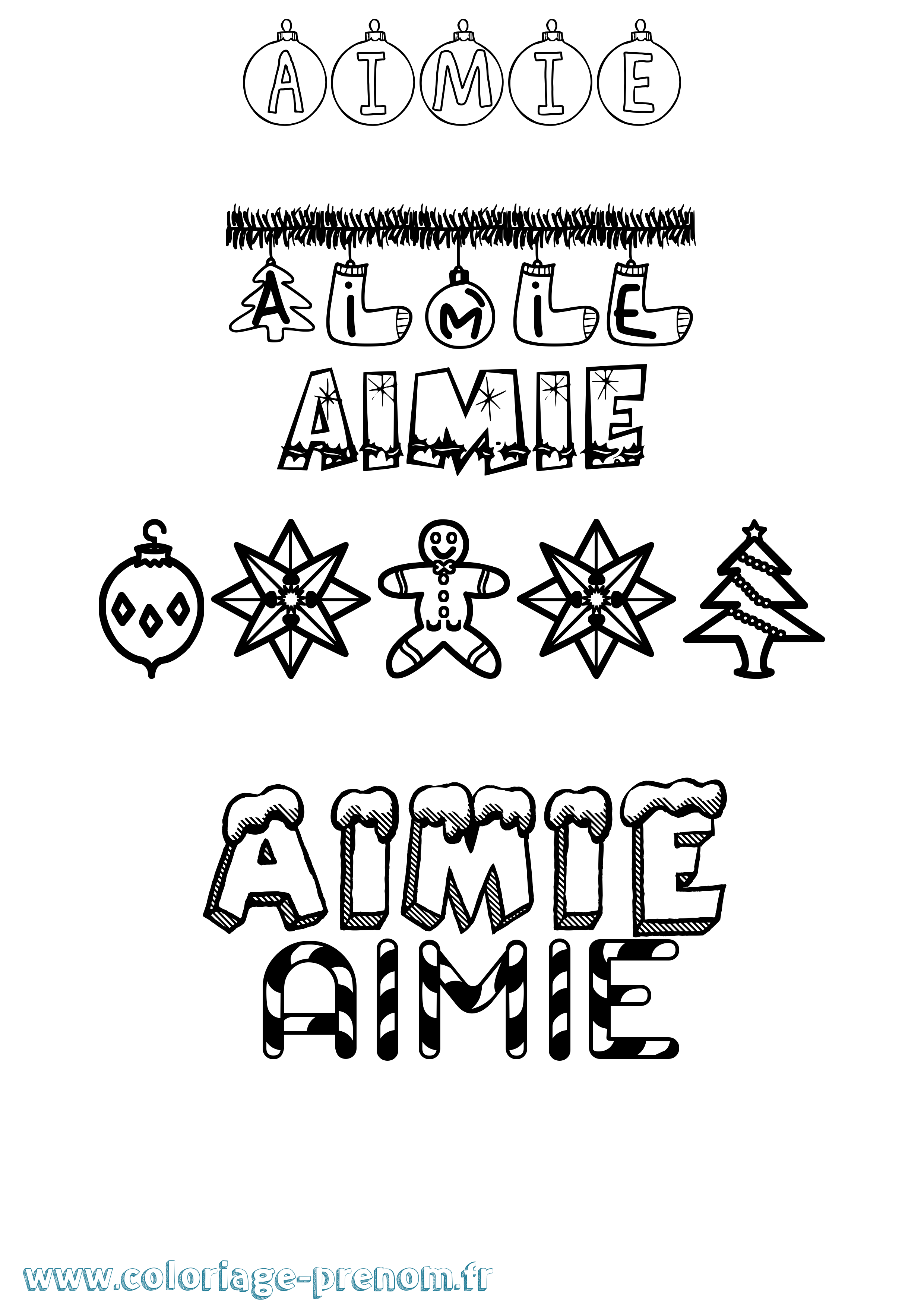 Coloriage prénom Aimie Noël