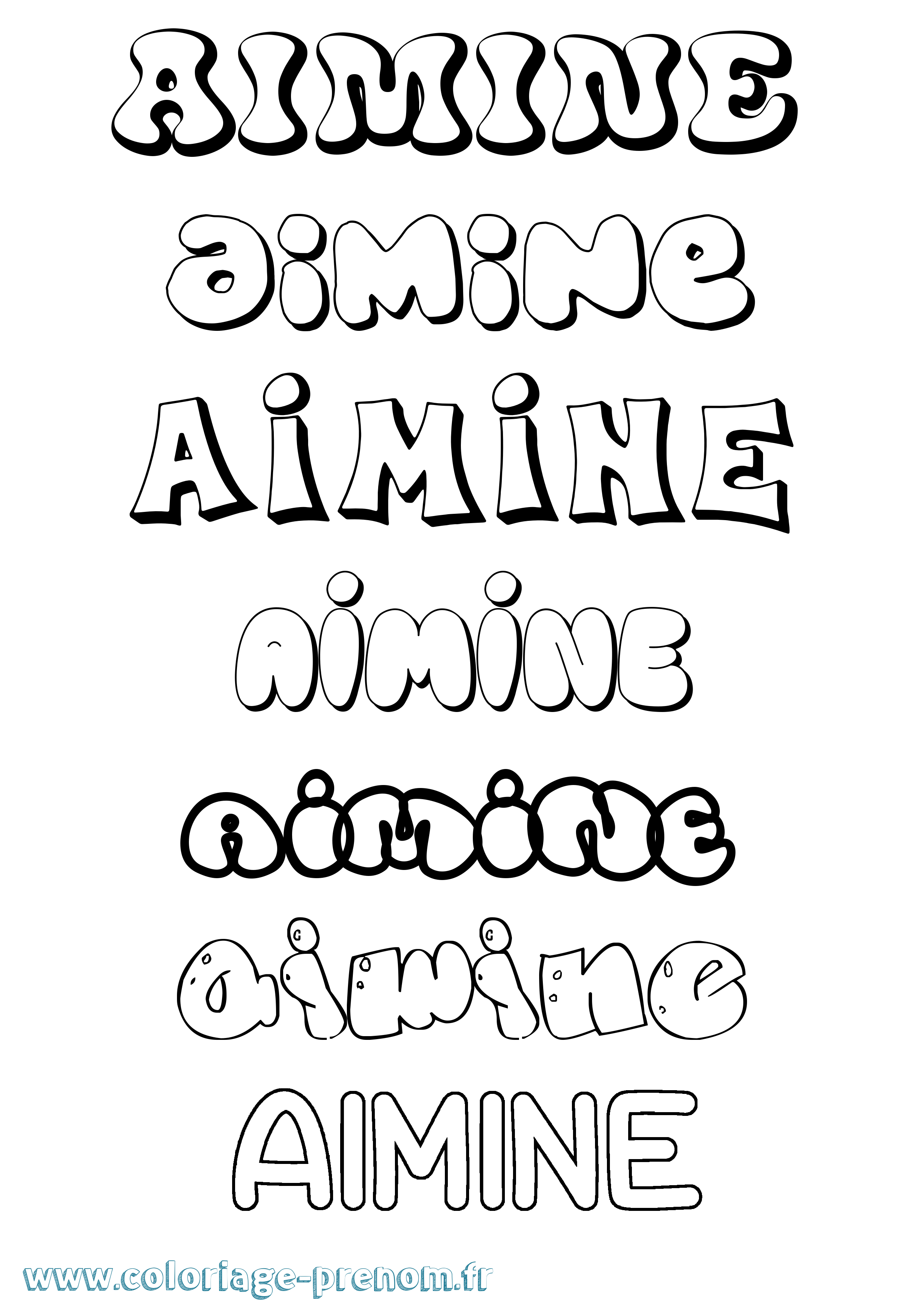 Coloriage prénom Aimine Bubble
