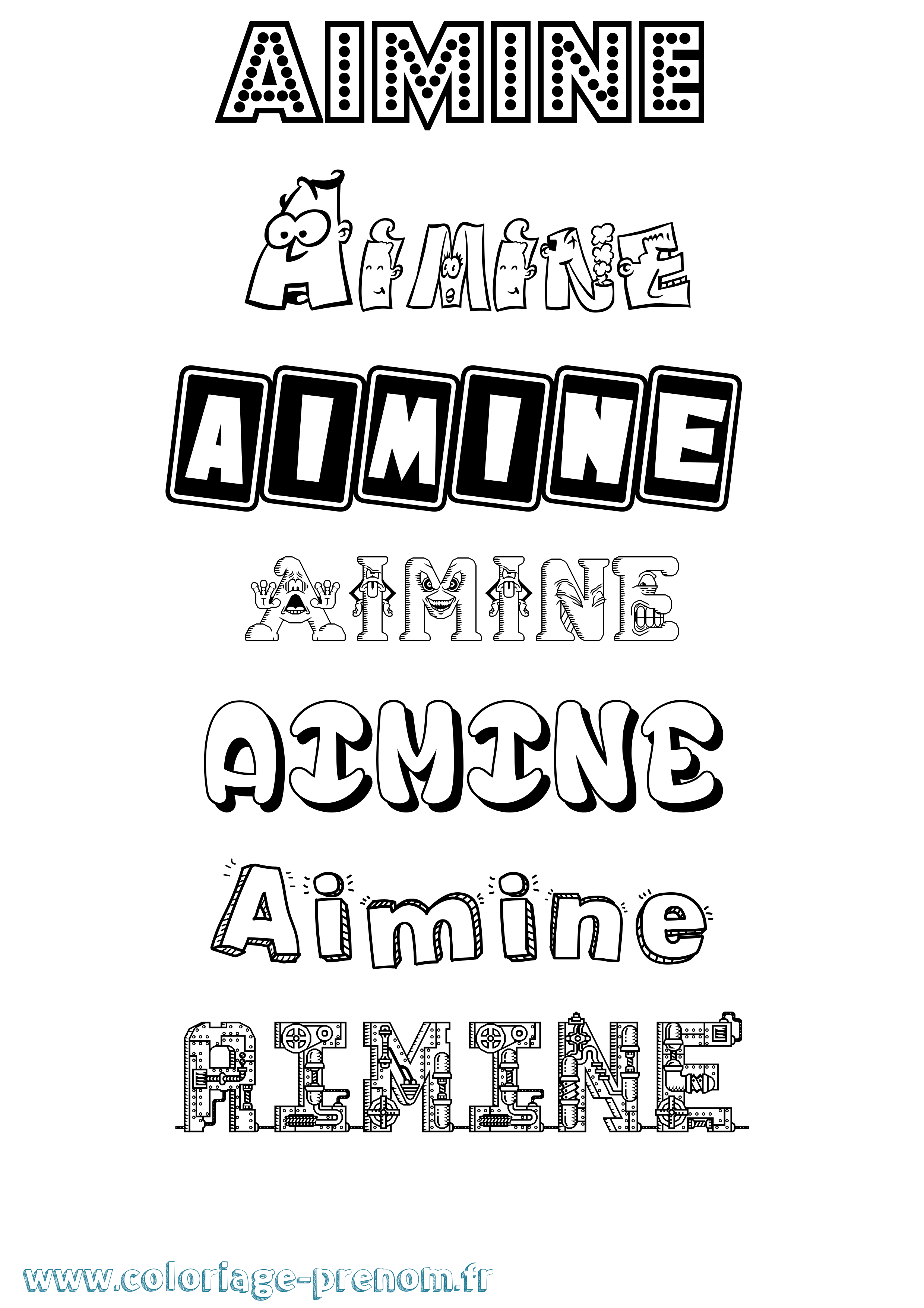 Coloriage prénom Aimine Fun