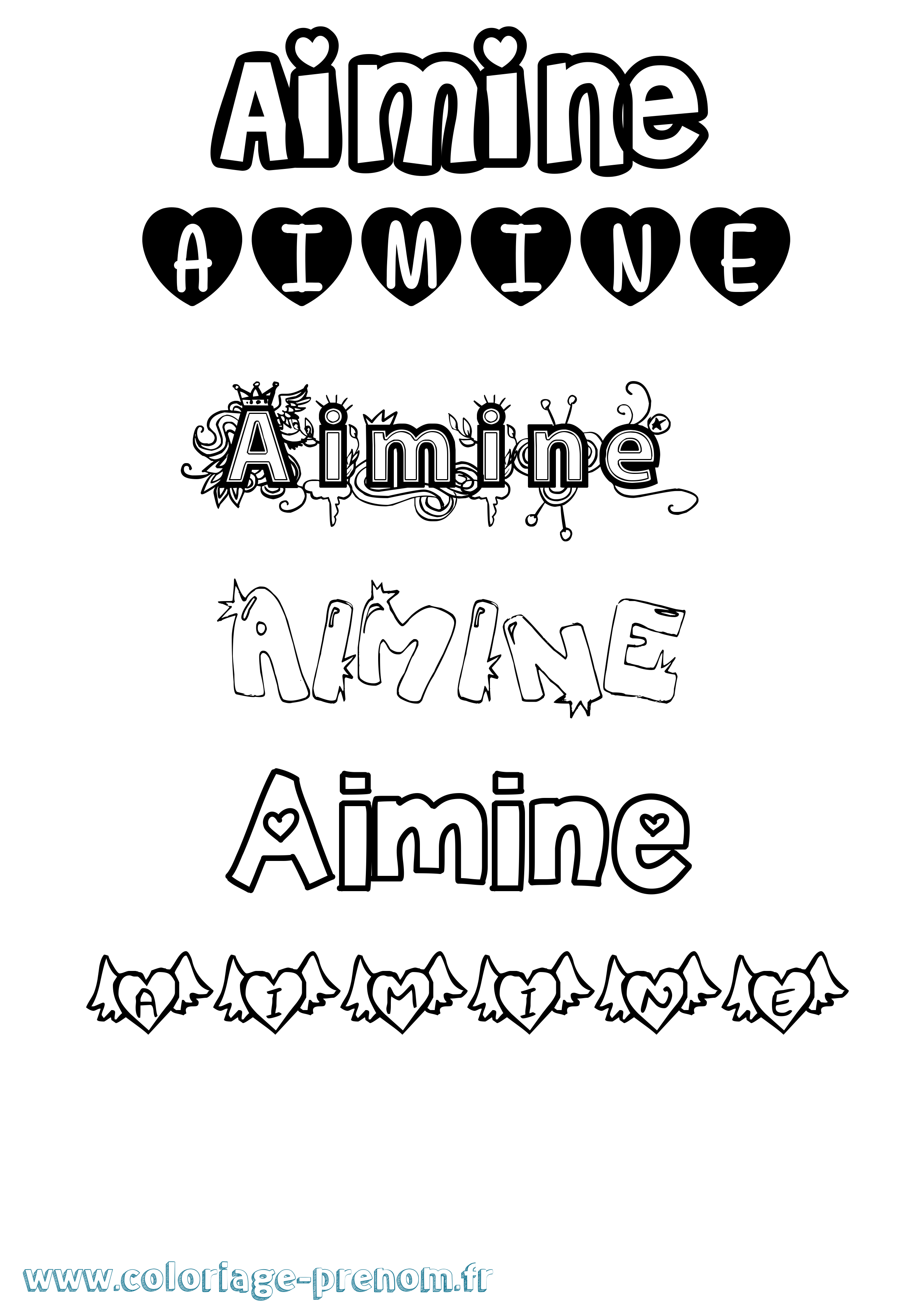Coloriage prénom Aimine Girly