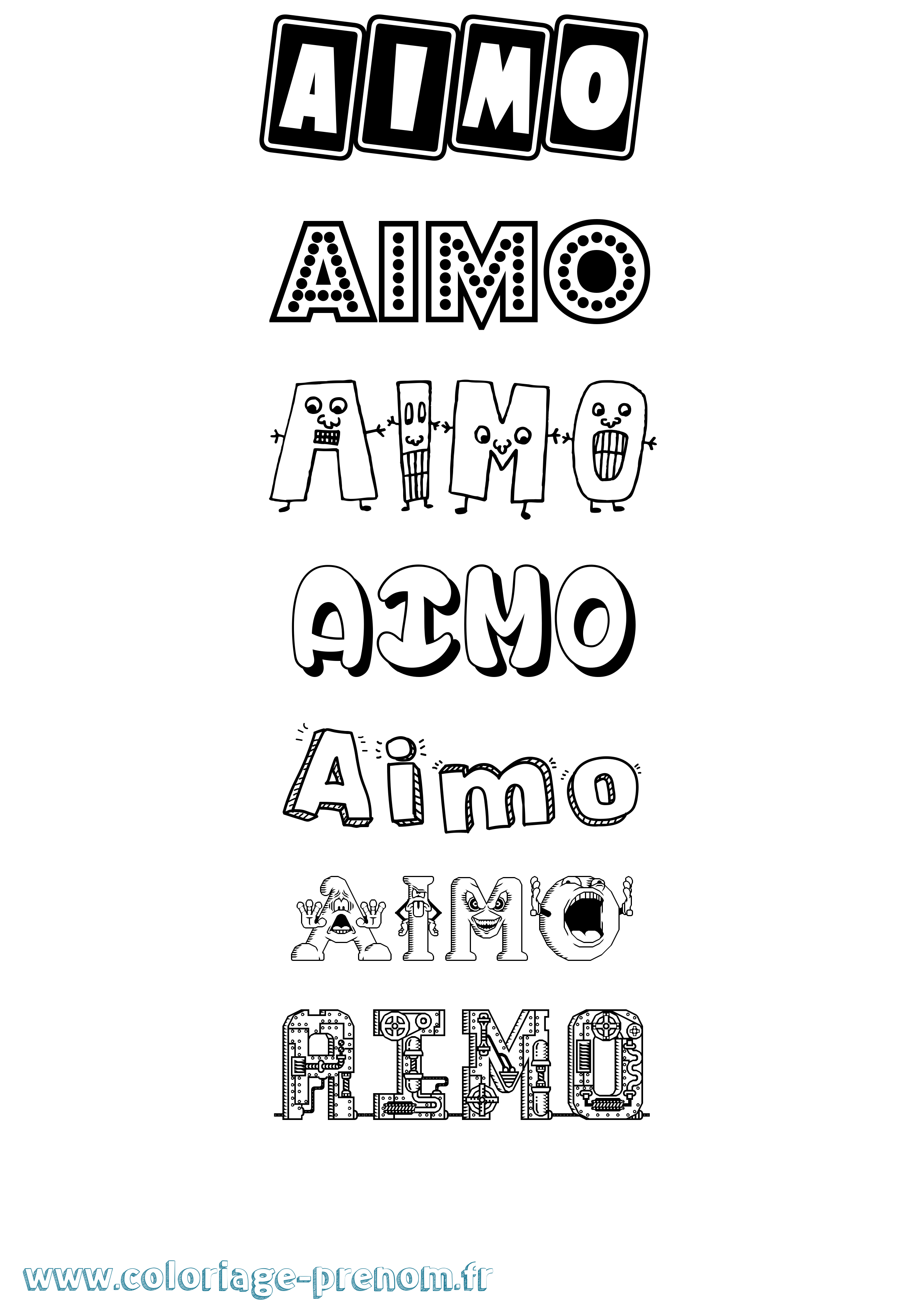 Coloriage prénom Aimo Fun