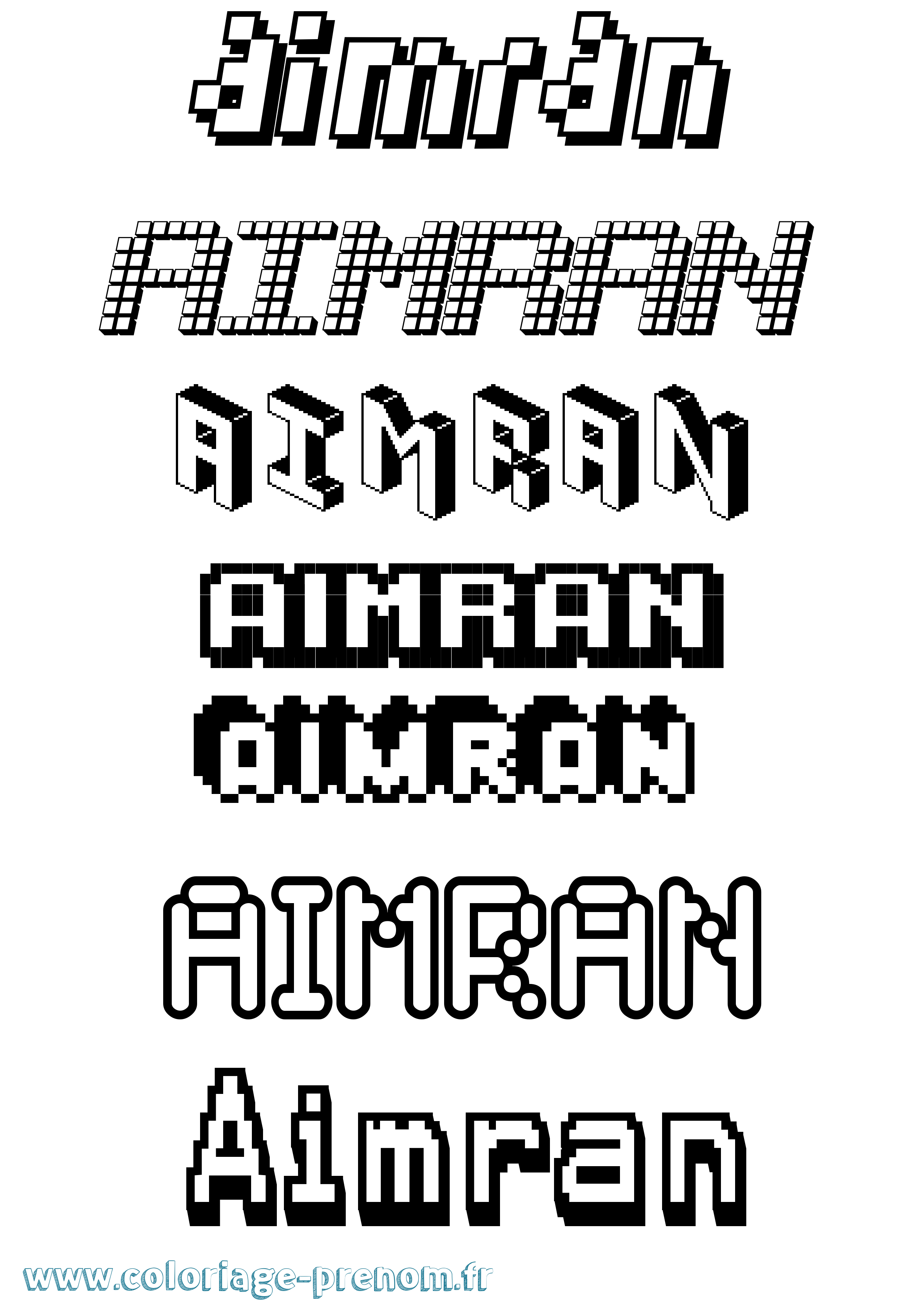Coloriage prénom Aimran Pixel