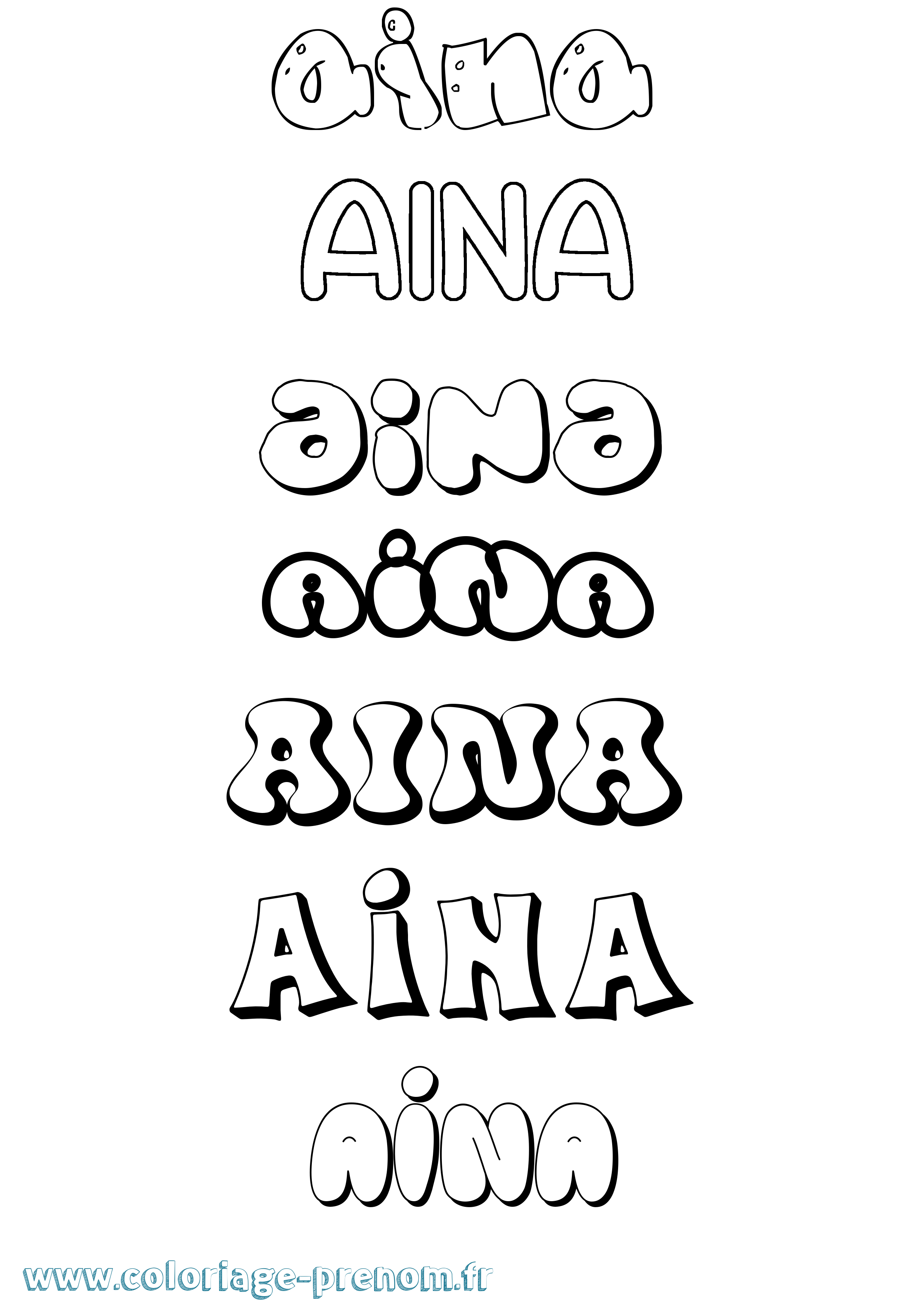 Coloriage prénom Aina Bubble