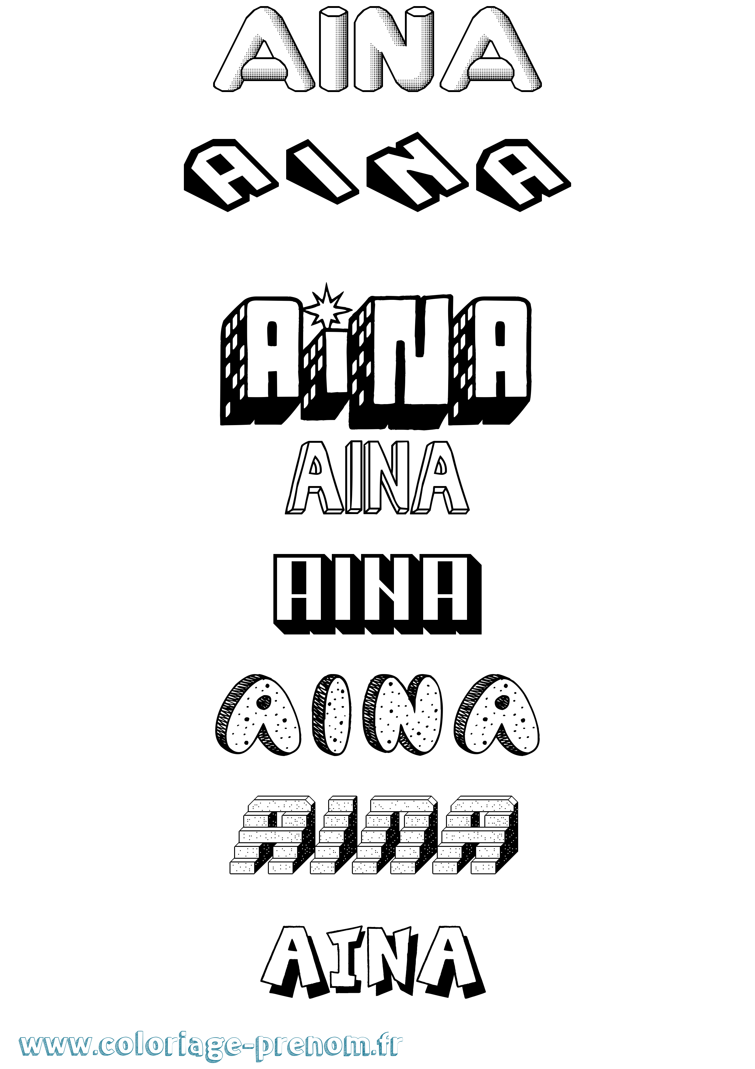 Coloriage Aina Effet 3D Coloriage prénom Aina Effet 3D