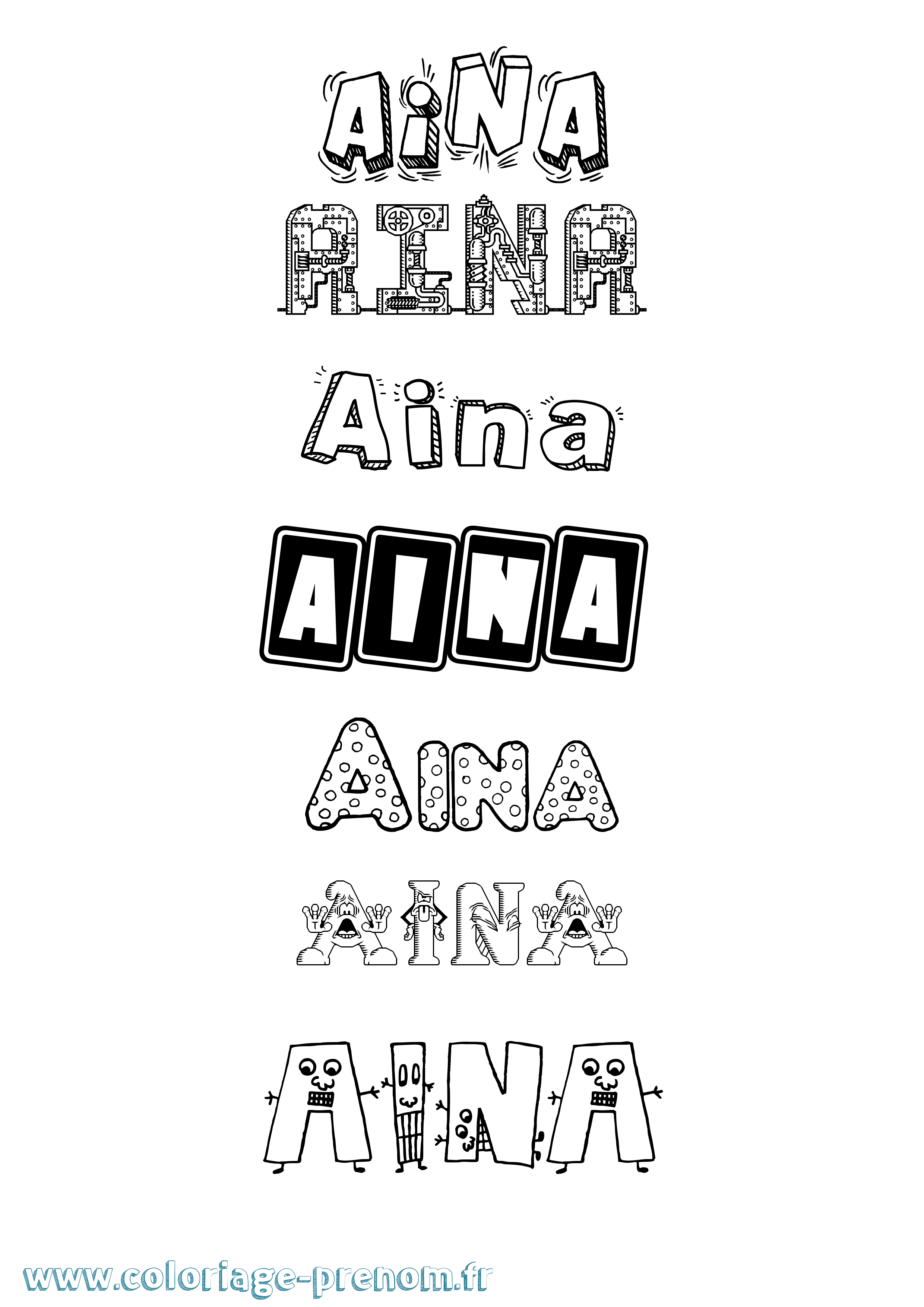 Coloriage Aina Fun Coloriage prénom Aina Fun