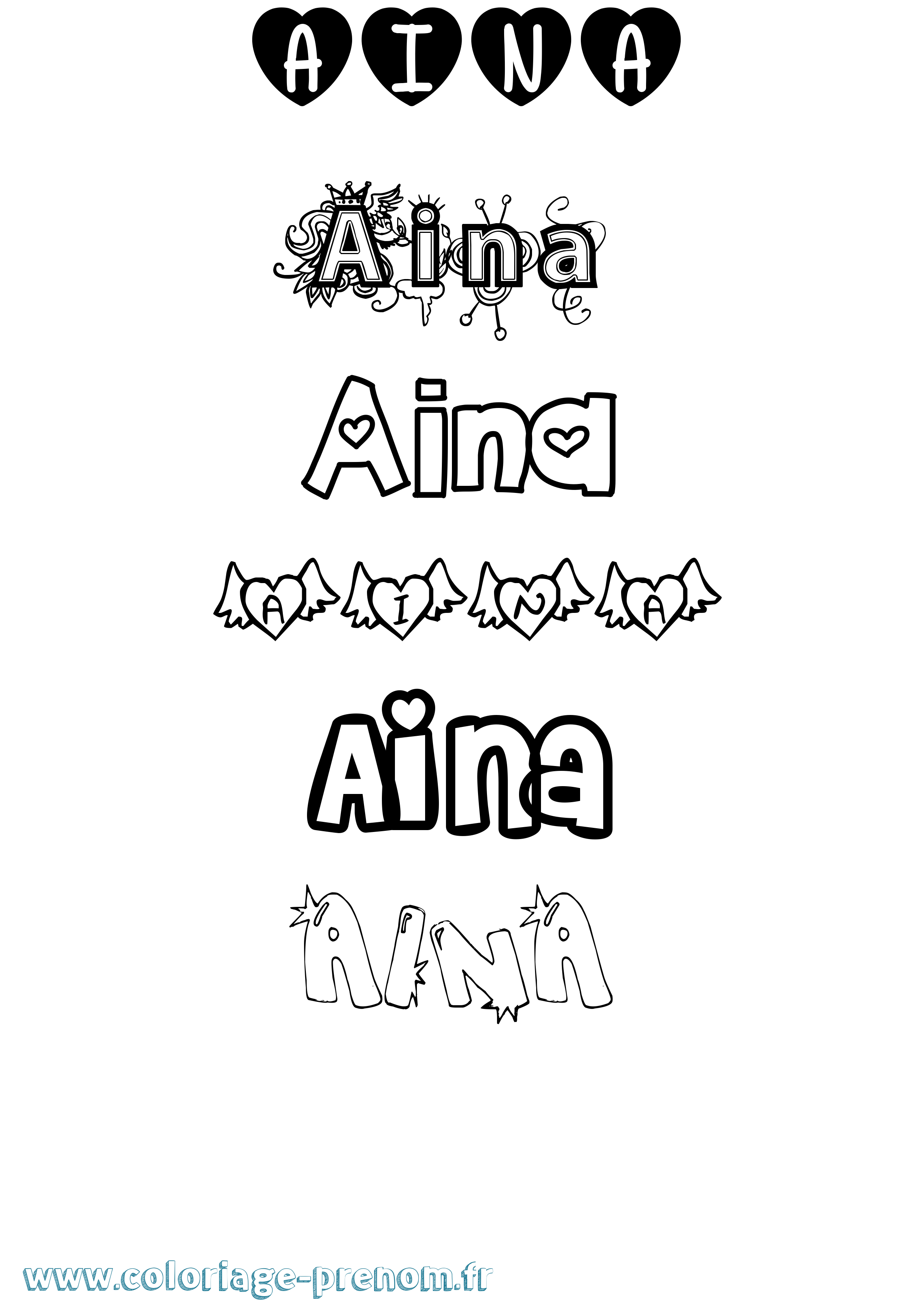 Coloriage prénom Aina Girly