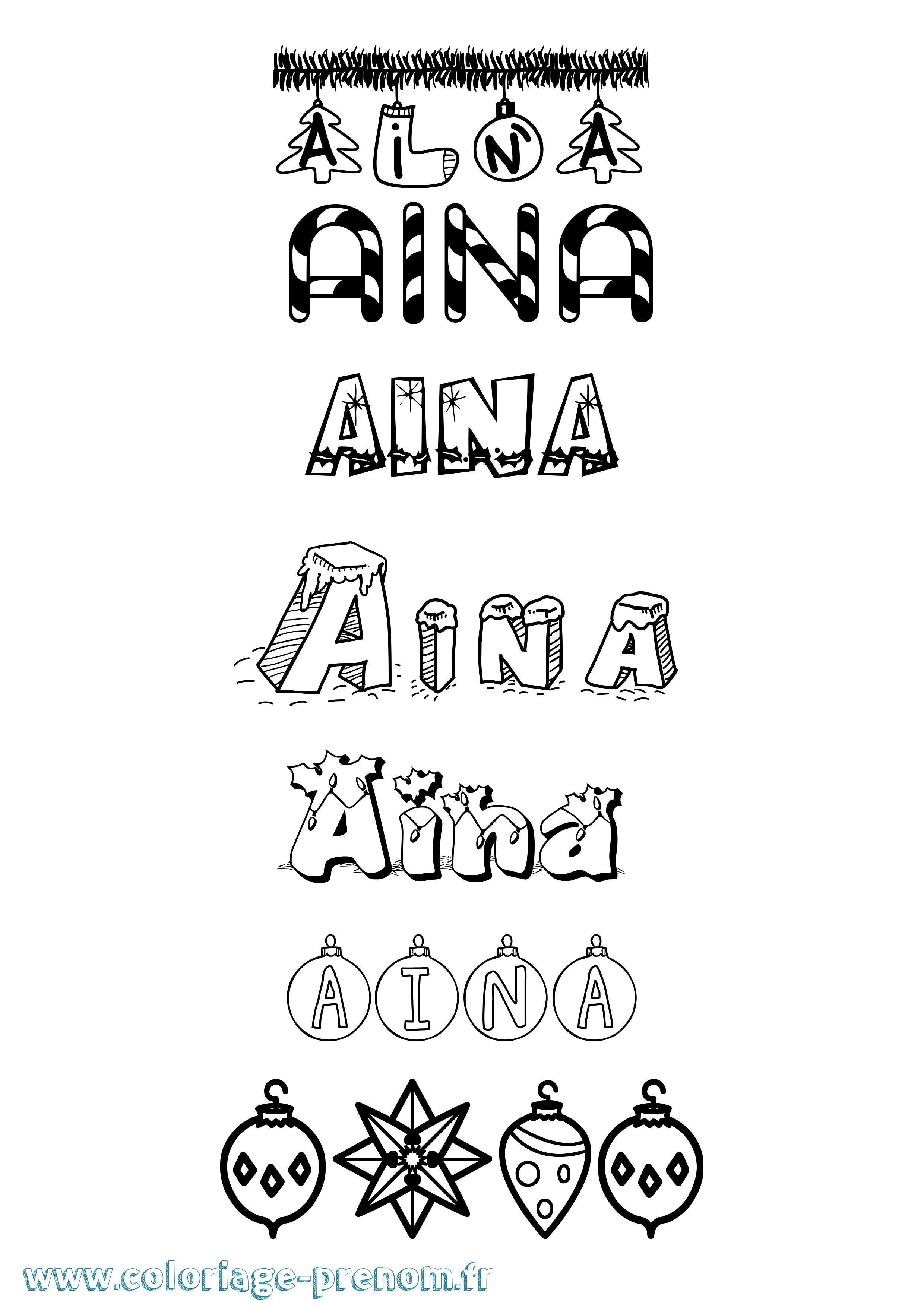Coloriage prénom Aina Noël