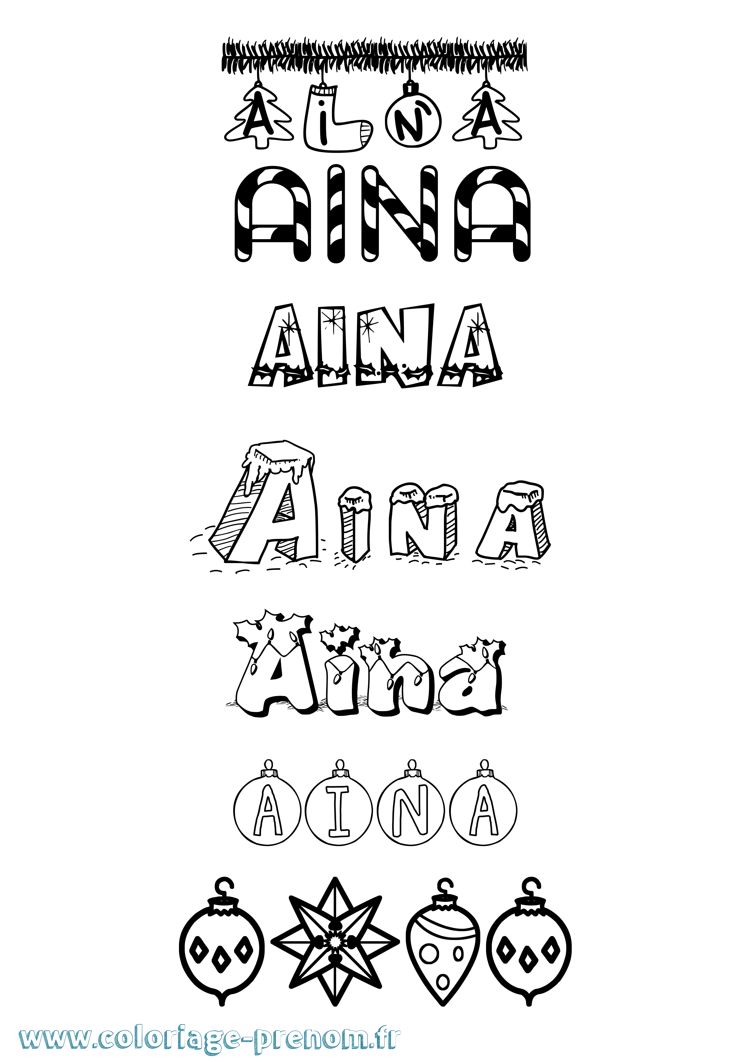 Coloriage Aina Noël Coloriage prénom Aina Noël