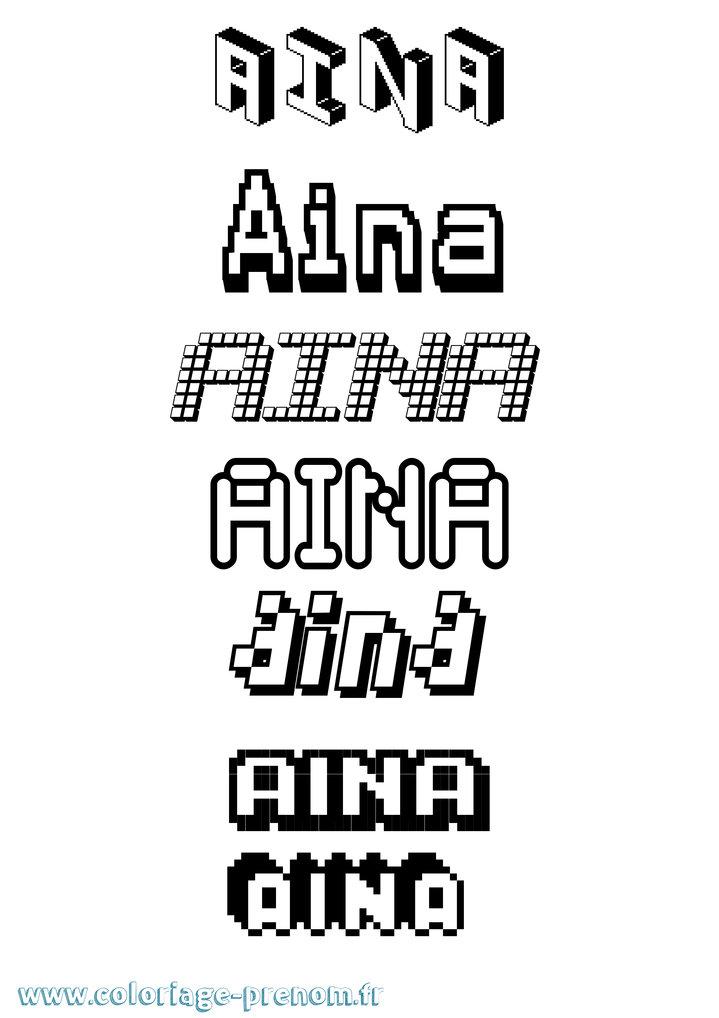 Coloriage prénom Aina Pixel