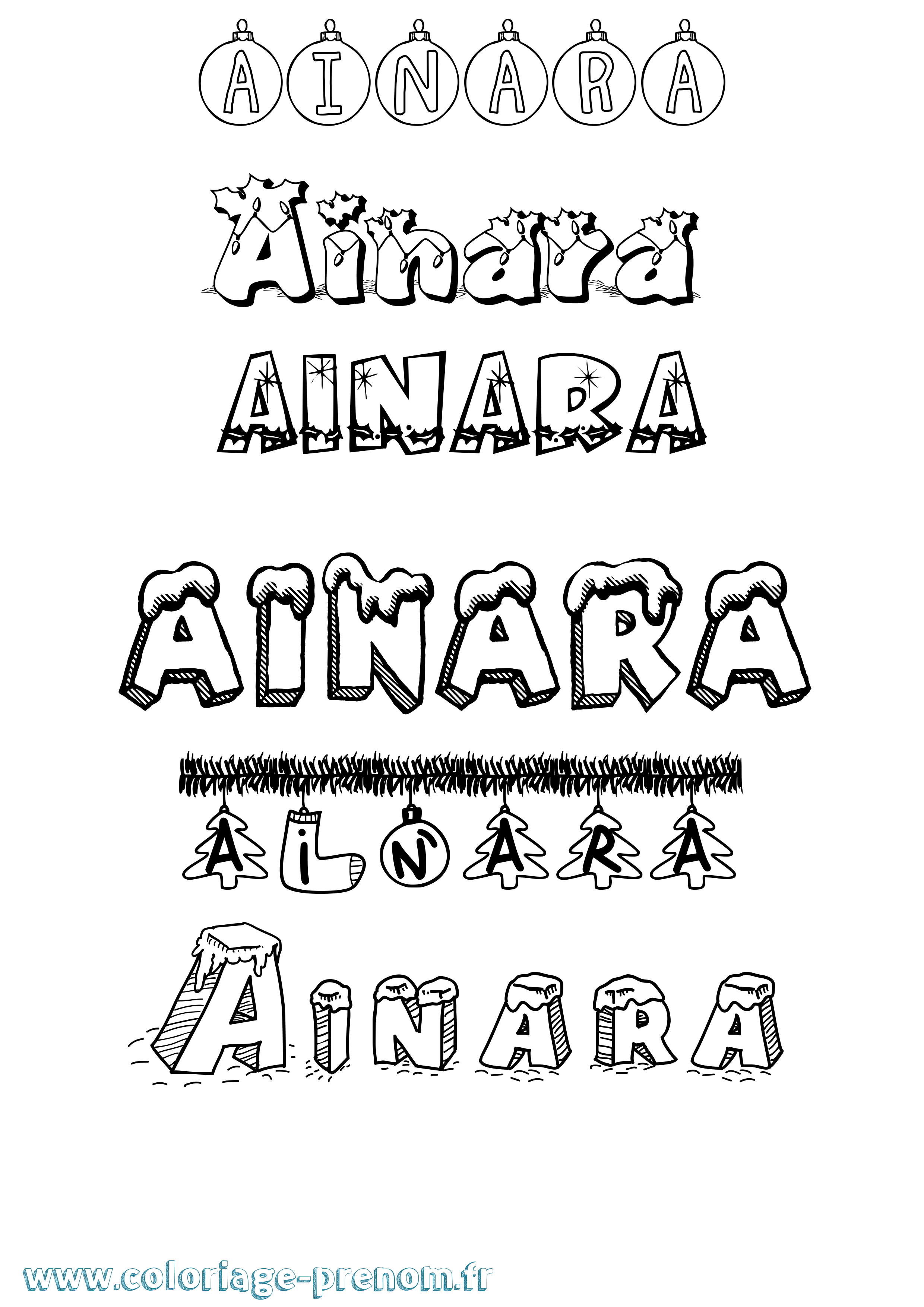 Coloriage Ainara Noël Coloriage prénom Ainara Noël