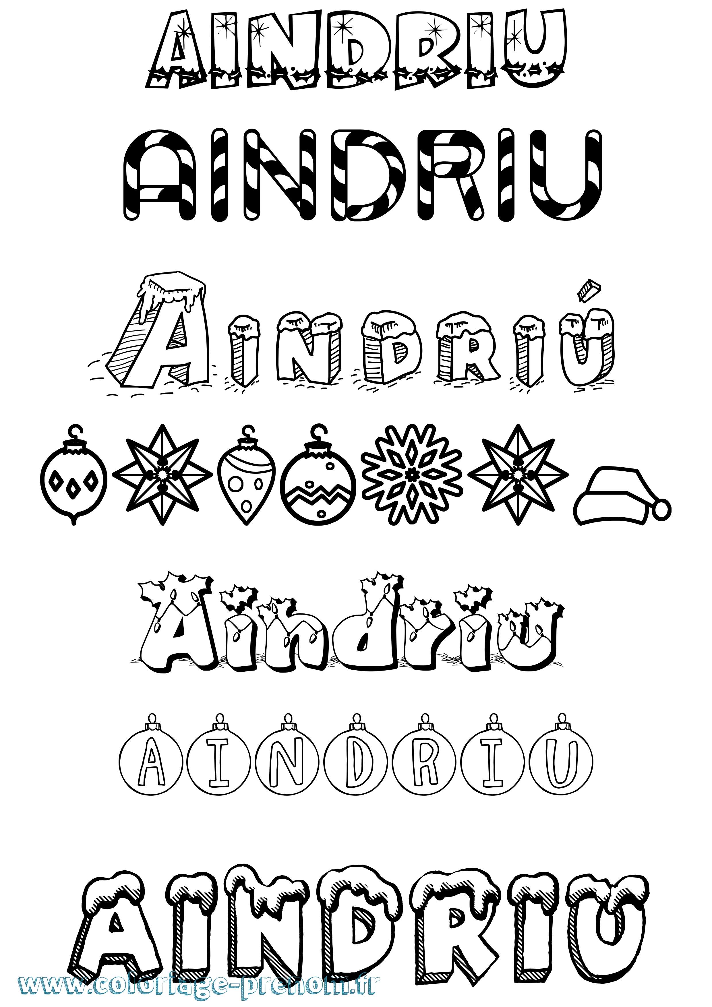 Coloriage Aindriú Noël Coloriage prénom Aindriú Noël