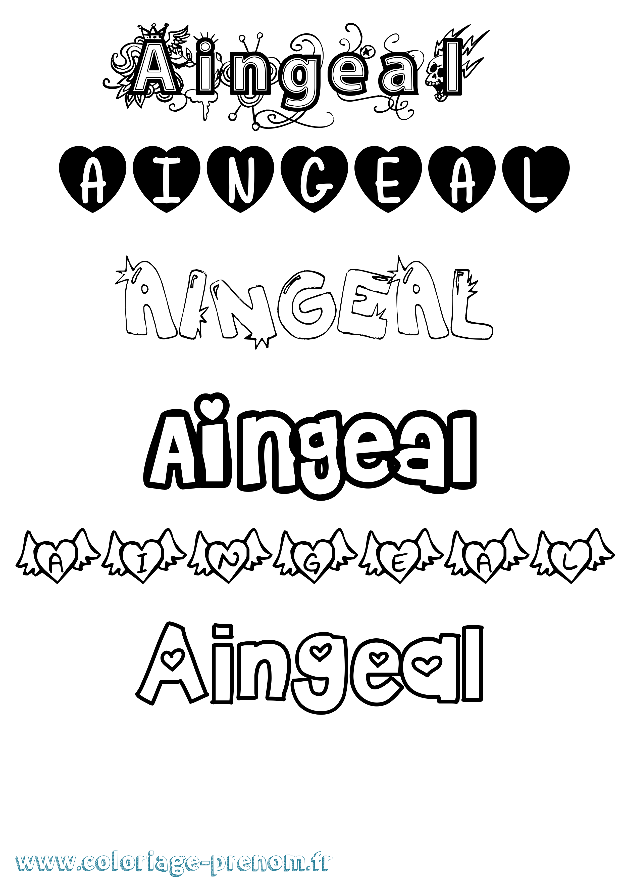 Coloriage prénom Aingeal Girly