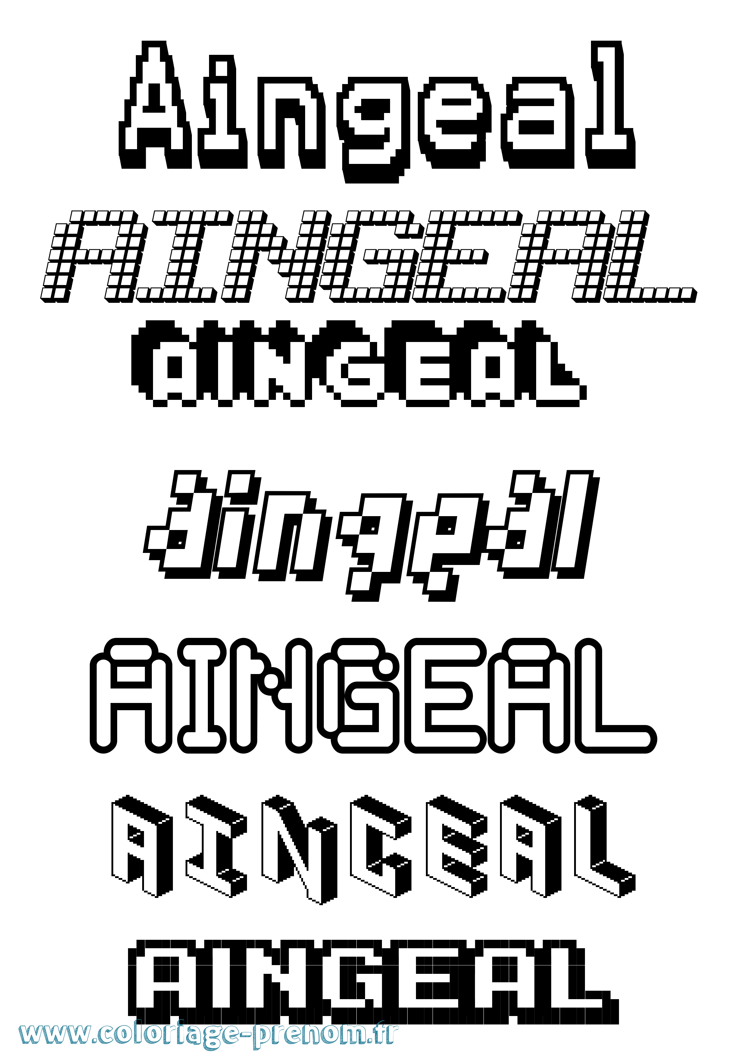Coloriage prénom Aingeal Pixel