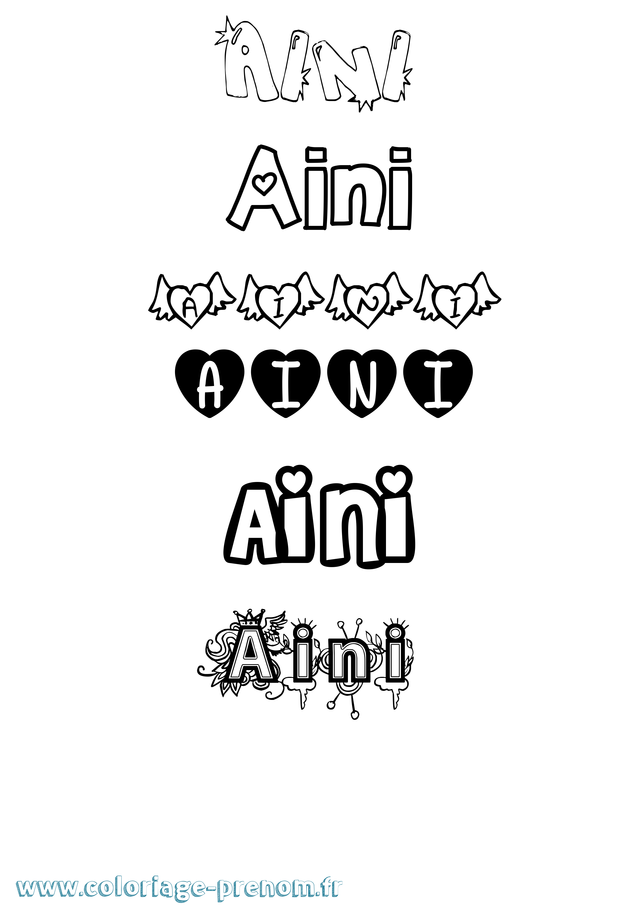 Coloriage prénom Aini Girly