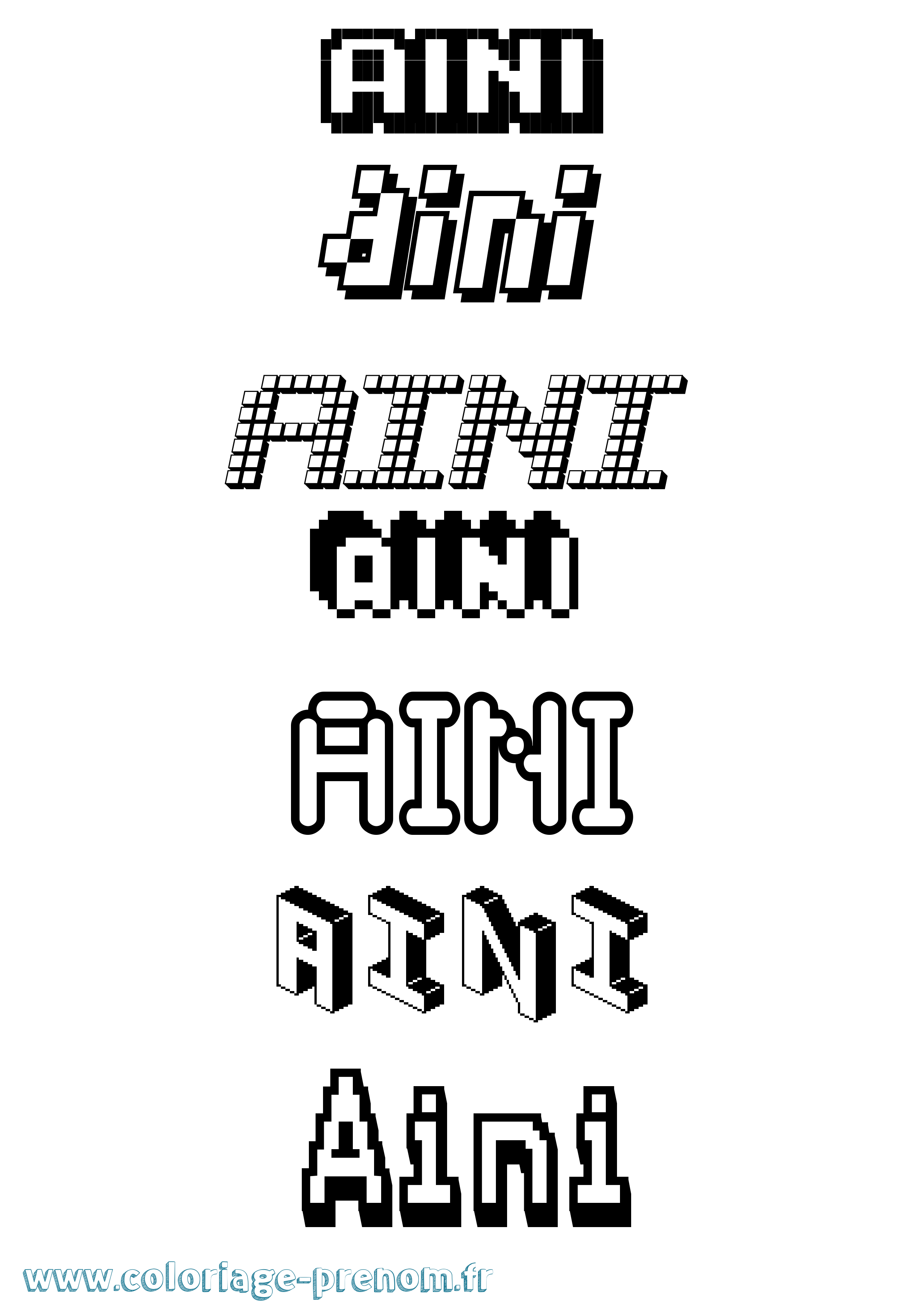Coloriage prénom Aini Pixel