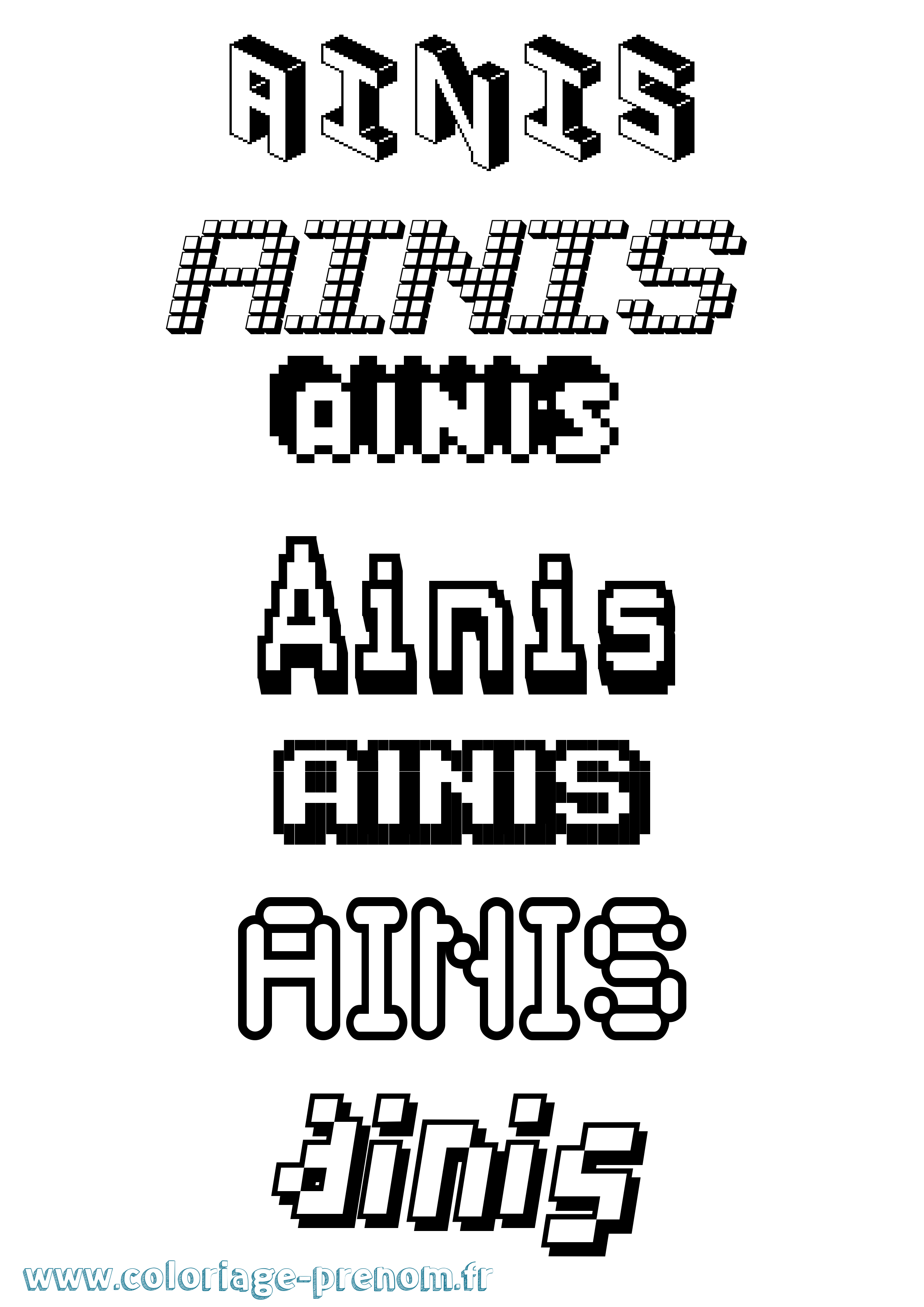 Coloriage prénom Ainis Pixel