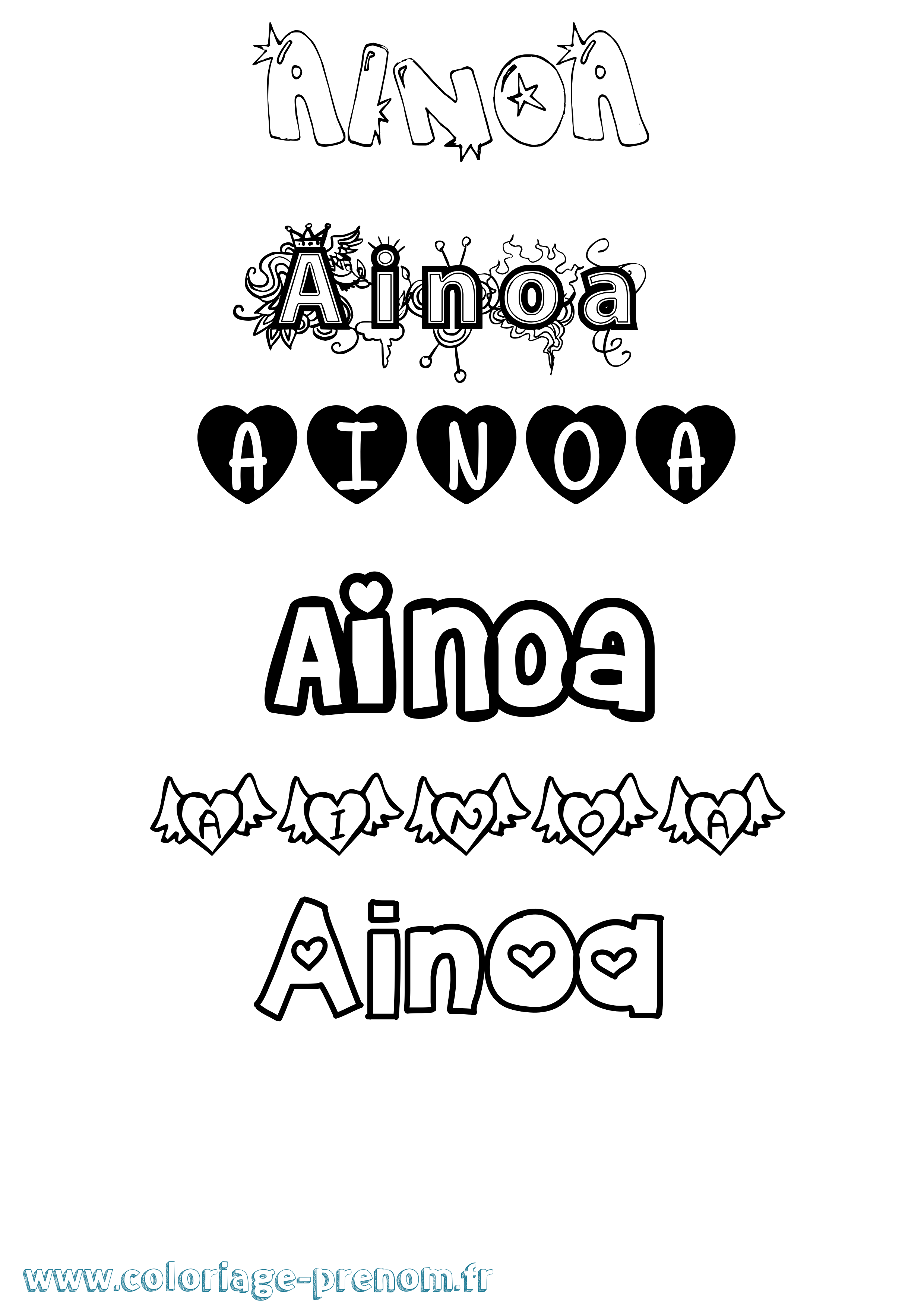 Coloriage prénom Ainoa Girly